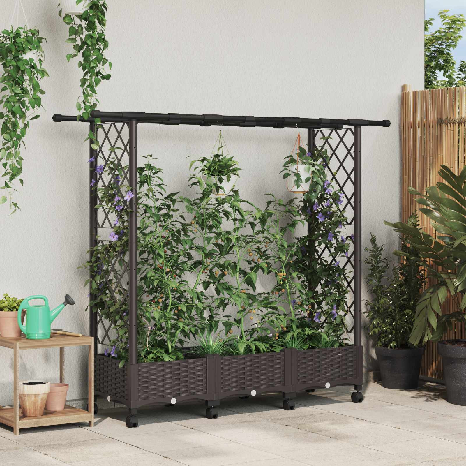 vidaXL Hochbeet mit Rankgitter und Dach Braun 164 x 40 x 127 cm PP