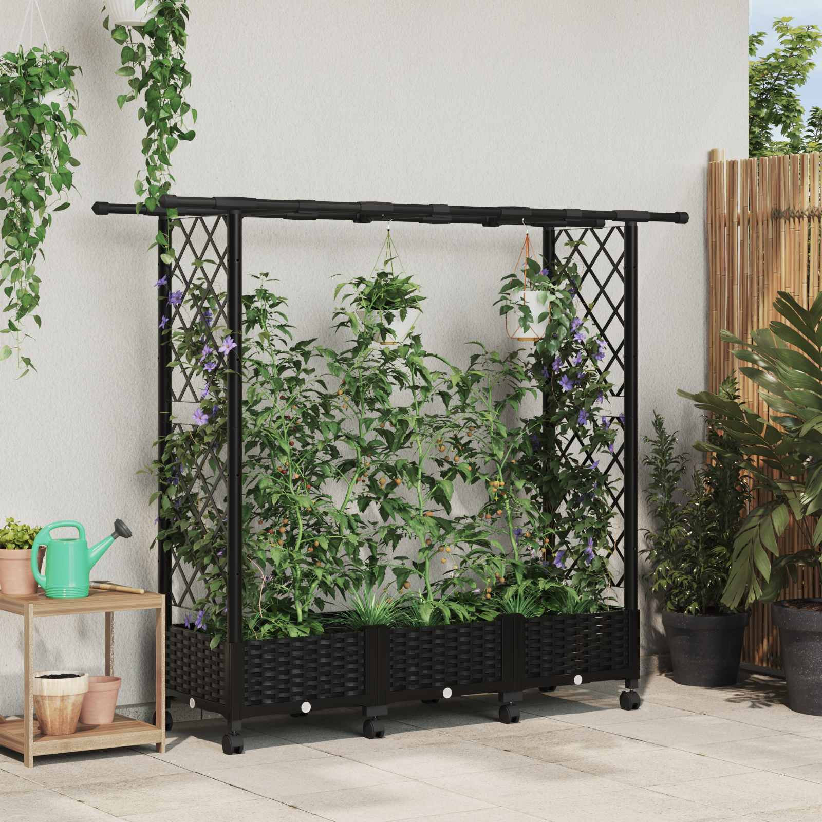 vidaXL Hochbeet mit Rankgitter und Dach Schwarz 164 x 40 x 127 cm PP
