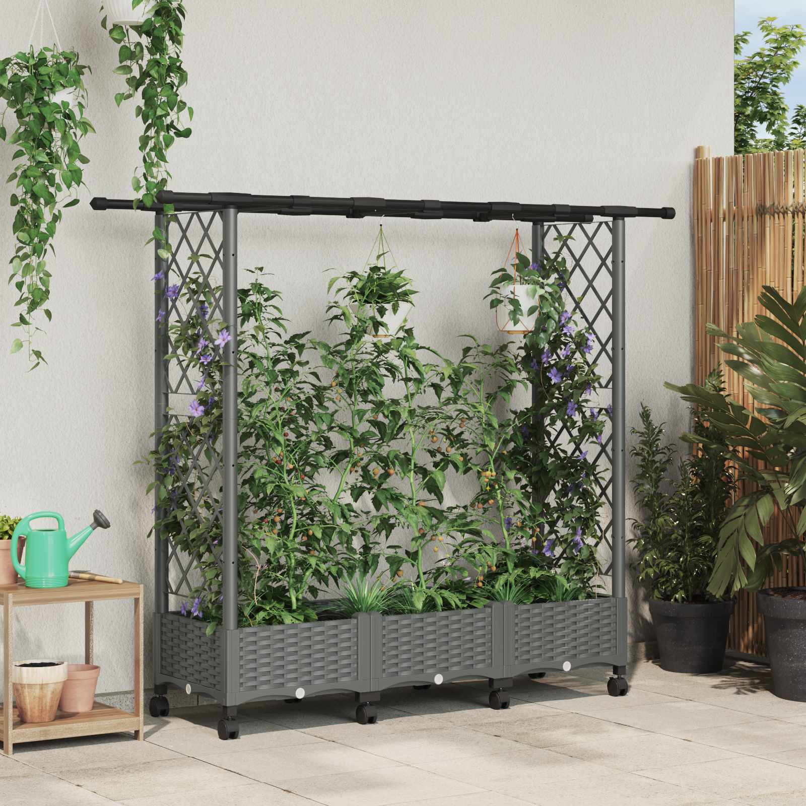 vidaXL Hochbeet mit Rankgitter und Dach Hellgrau 164 x 40 x 127 cm PP