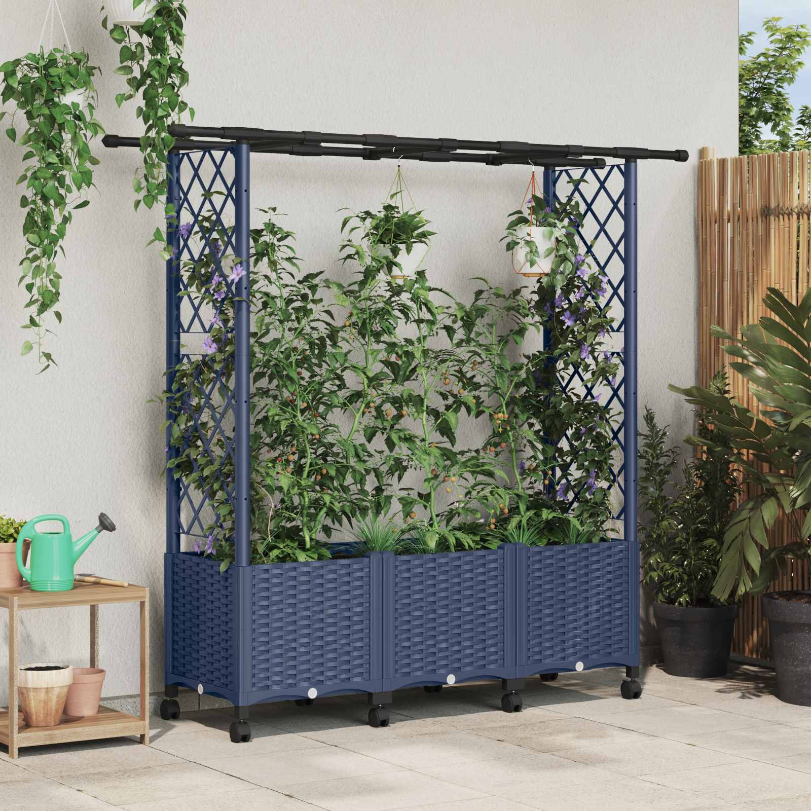 vidaXL Hochbeet mit Rankgitter und Dach Grau 162,5 x 40 x 142 cm PP