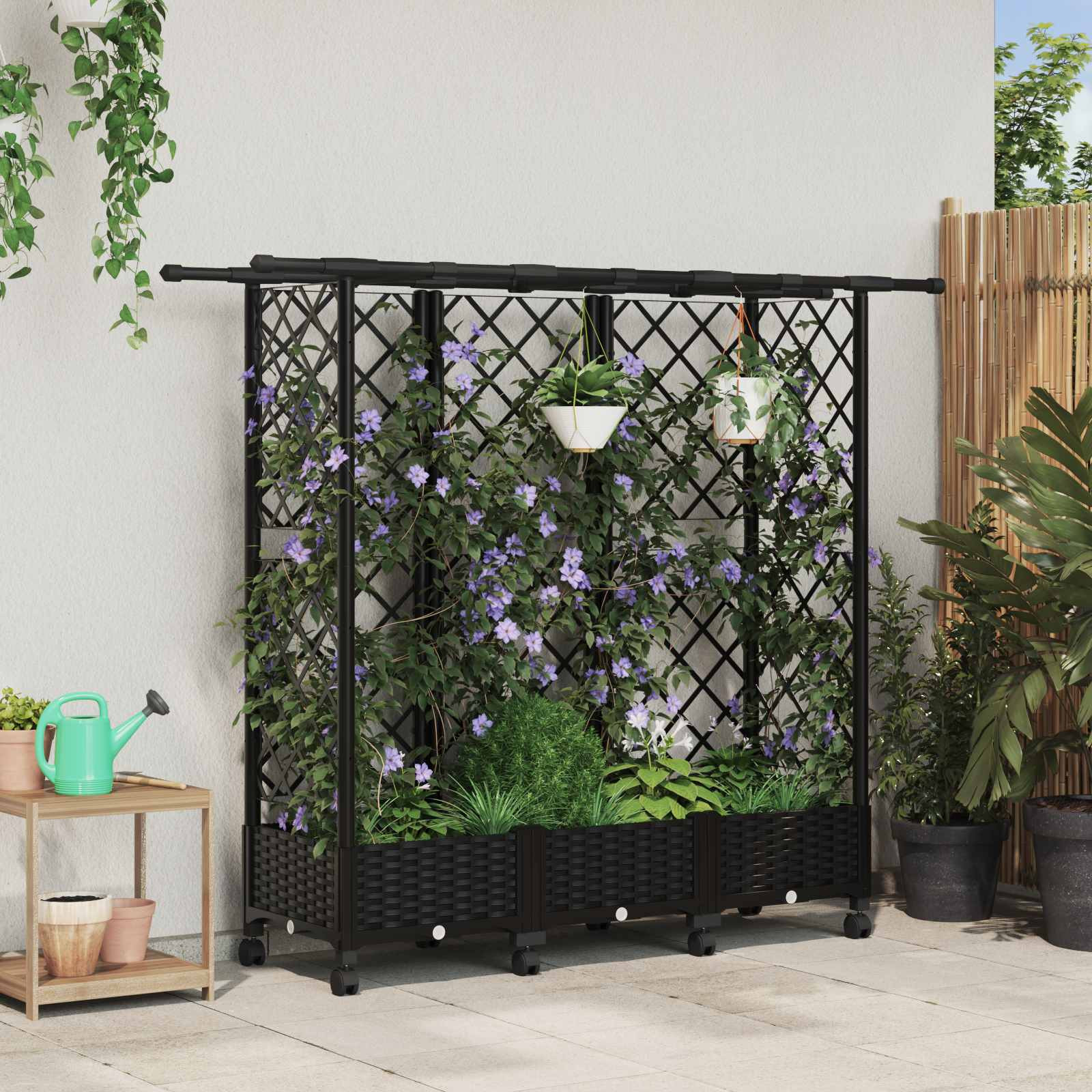 vidaXL Hochbeet mit Rankgitter und Dach Schwarz 164 x 40 x 127 cm PP