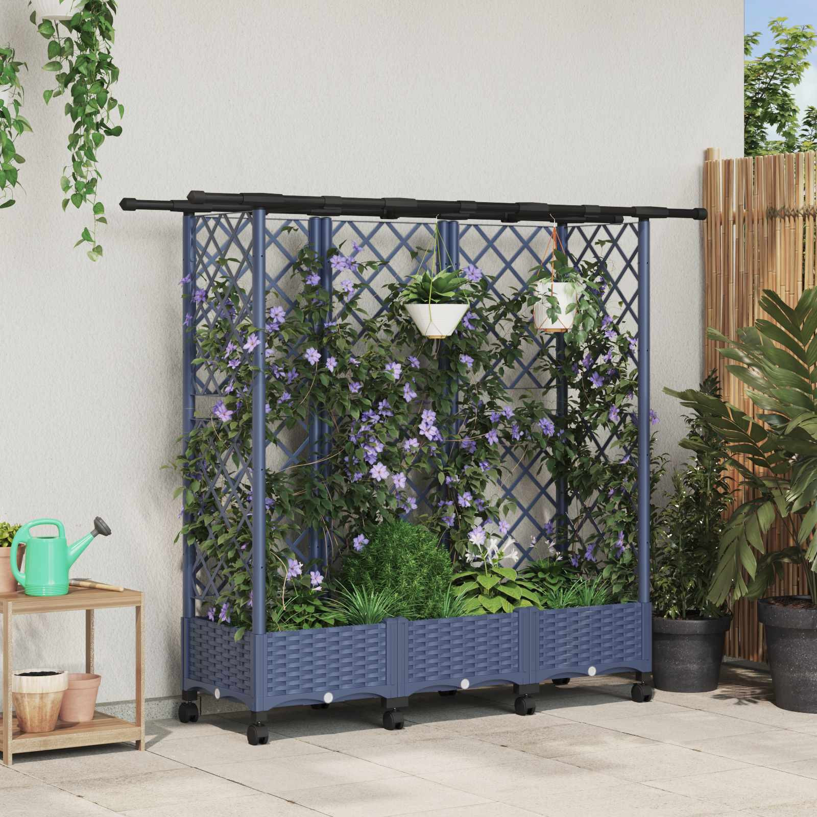vidaXL Hochbeet mit Rankgitter und Dach Grau 164 x 40 x 127 cm PP