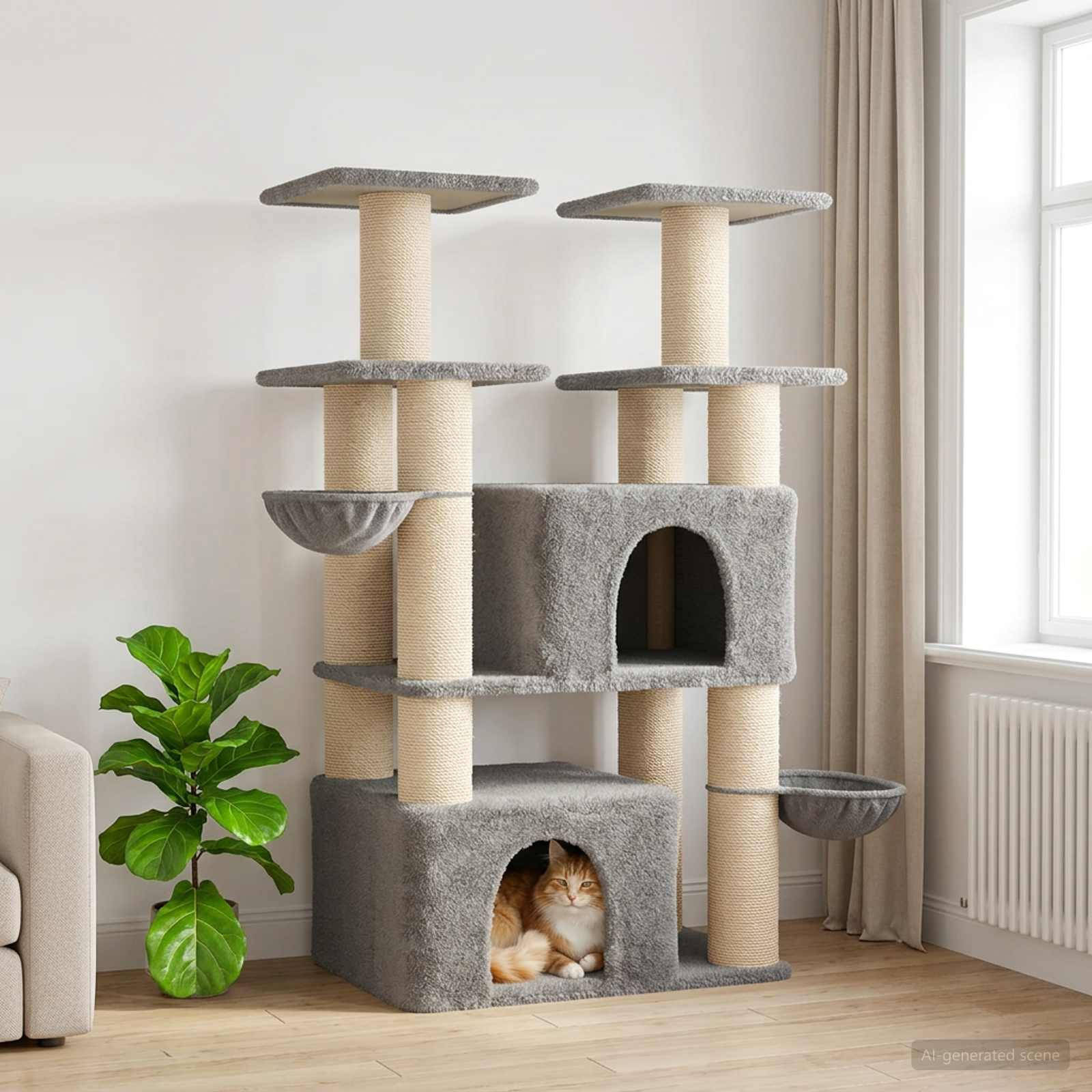 vidaXL Katzennbaum mit Sisal-Kratzsäulen 2 Stk. Hellgrau 147 cm