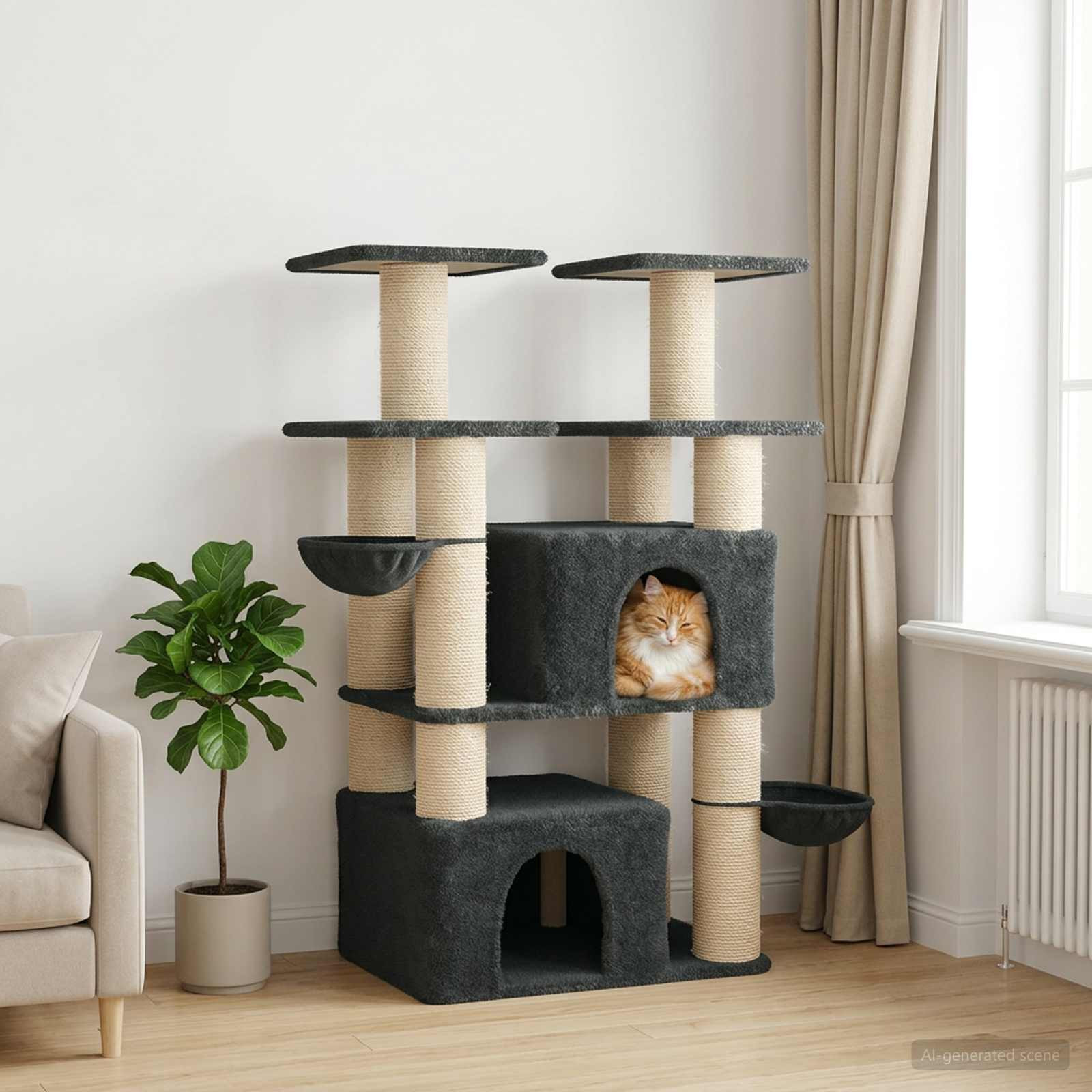 vidaXL Katzennbaum mit Sisal-Kratzsäulen 2 Stk. Dunkelgrau 147 cm