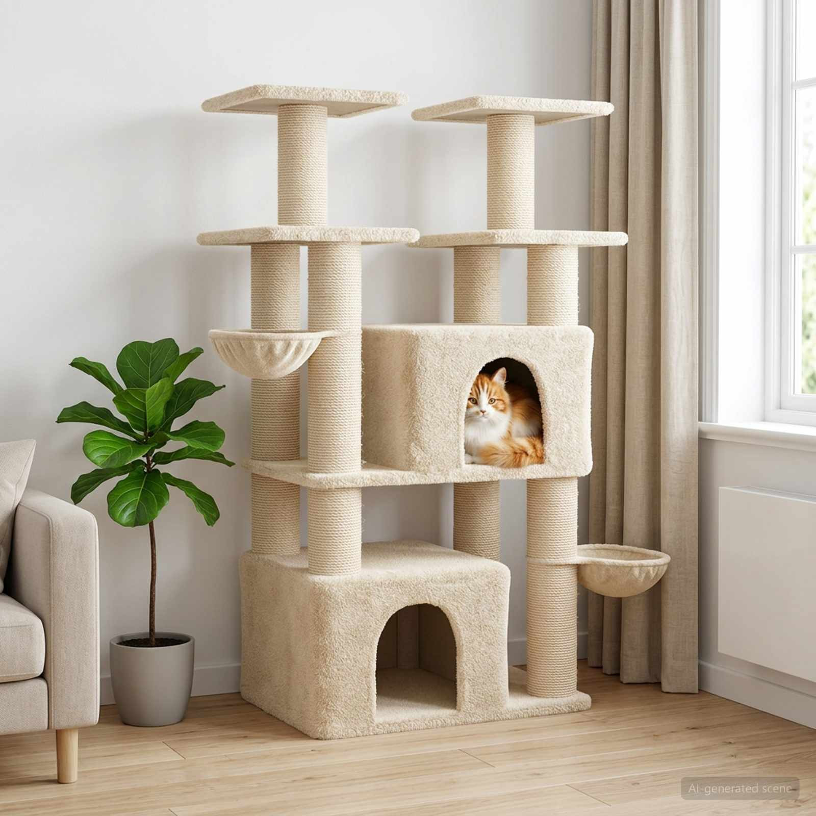 vidaXL Katzennbaum mit Sisal-Kratzsäulen 2 Stk. Creme 147 cm