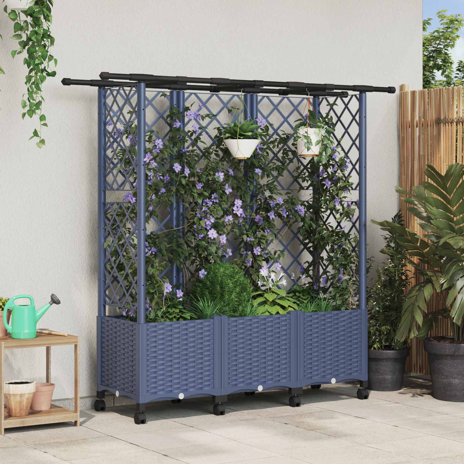 vidaXL Hochbeet mit Rankgitter und Dach Grau 163,5 x 40 x 142 cm PP