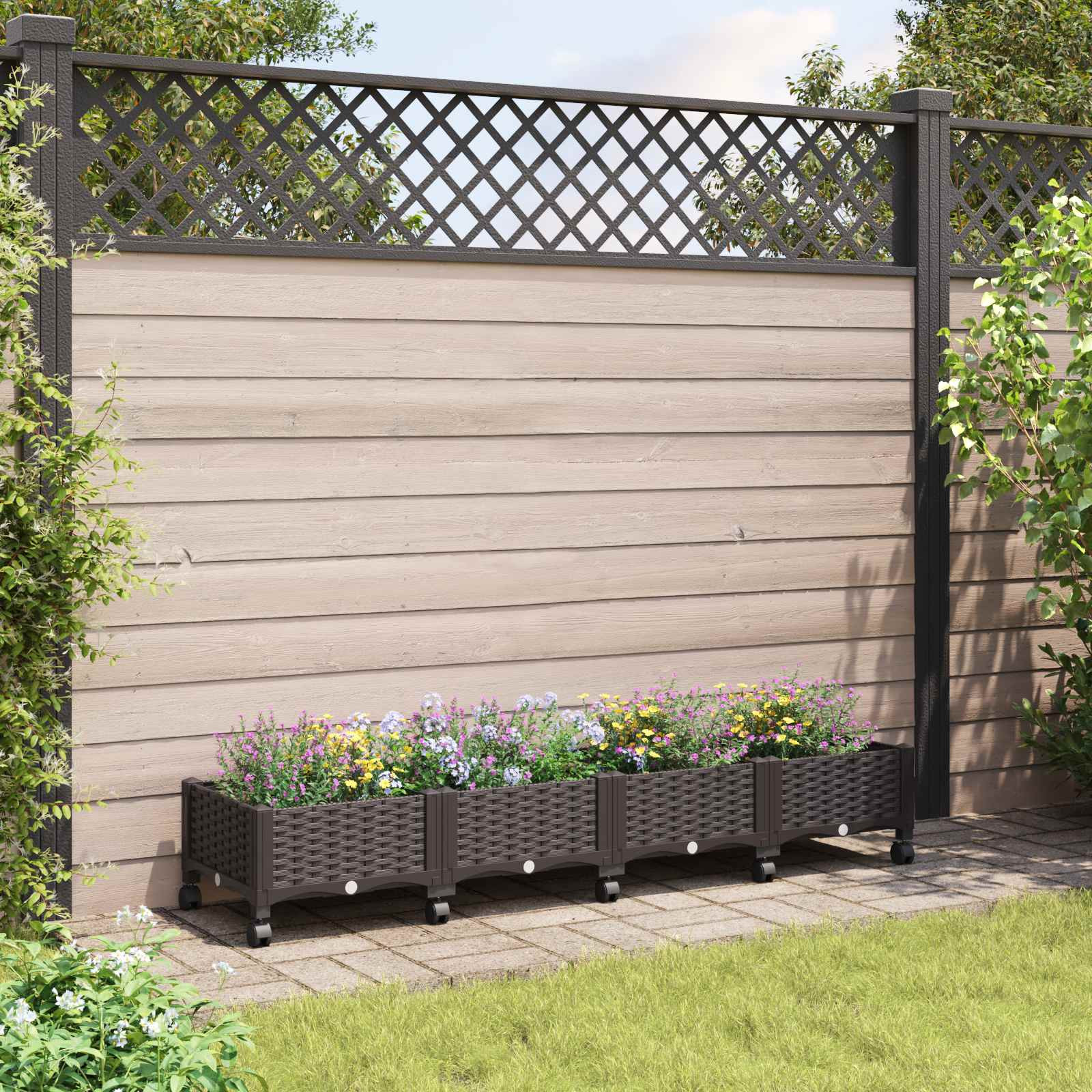 vidaXL Gartenpflanzer mit Rädern Braun 160 x 40 x 29 cm PP