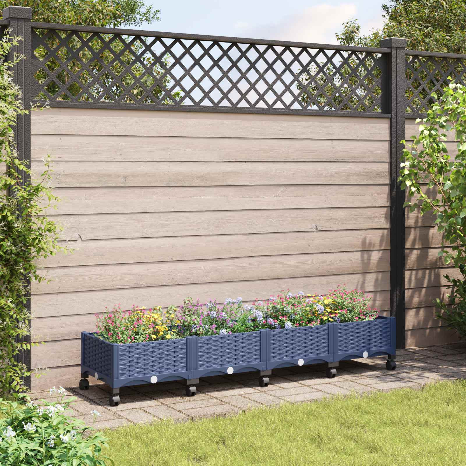 vidaXL Gartenpflanzer mit Rädern Blaugrau 160 x 40 x 33 cm PP