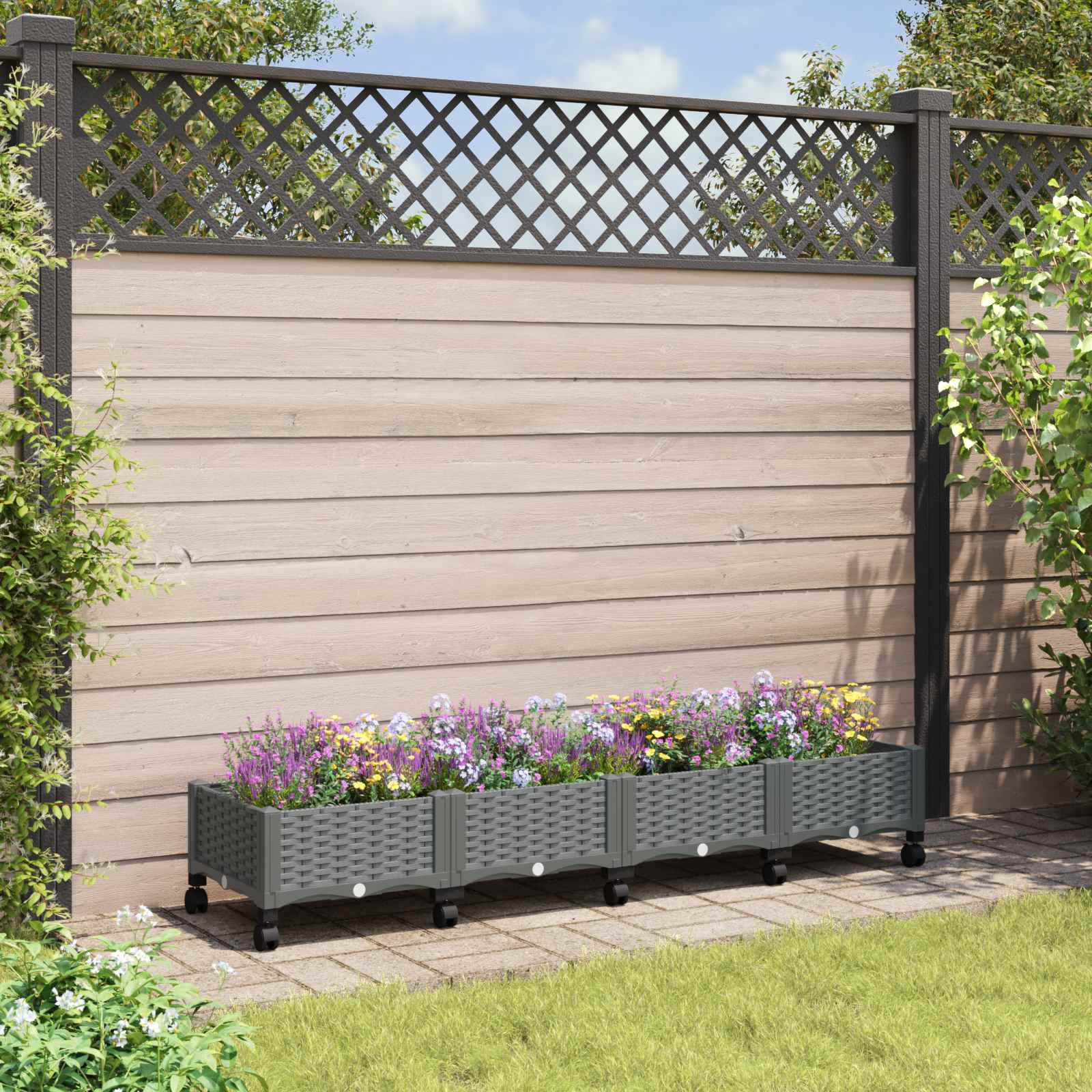 vidaXL Gartenpflanzer mit Rädern Hellgrau 160 x 40 x 33 cm PP