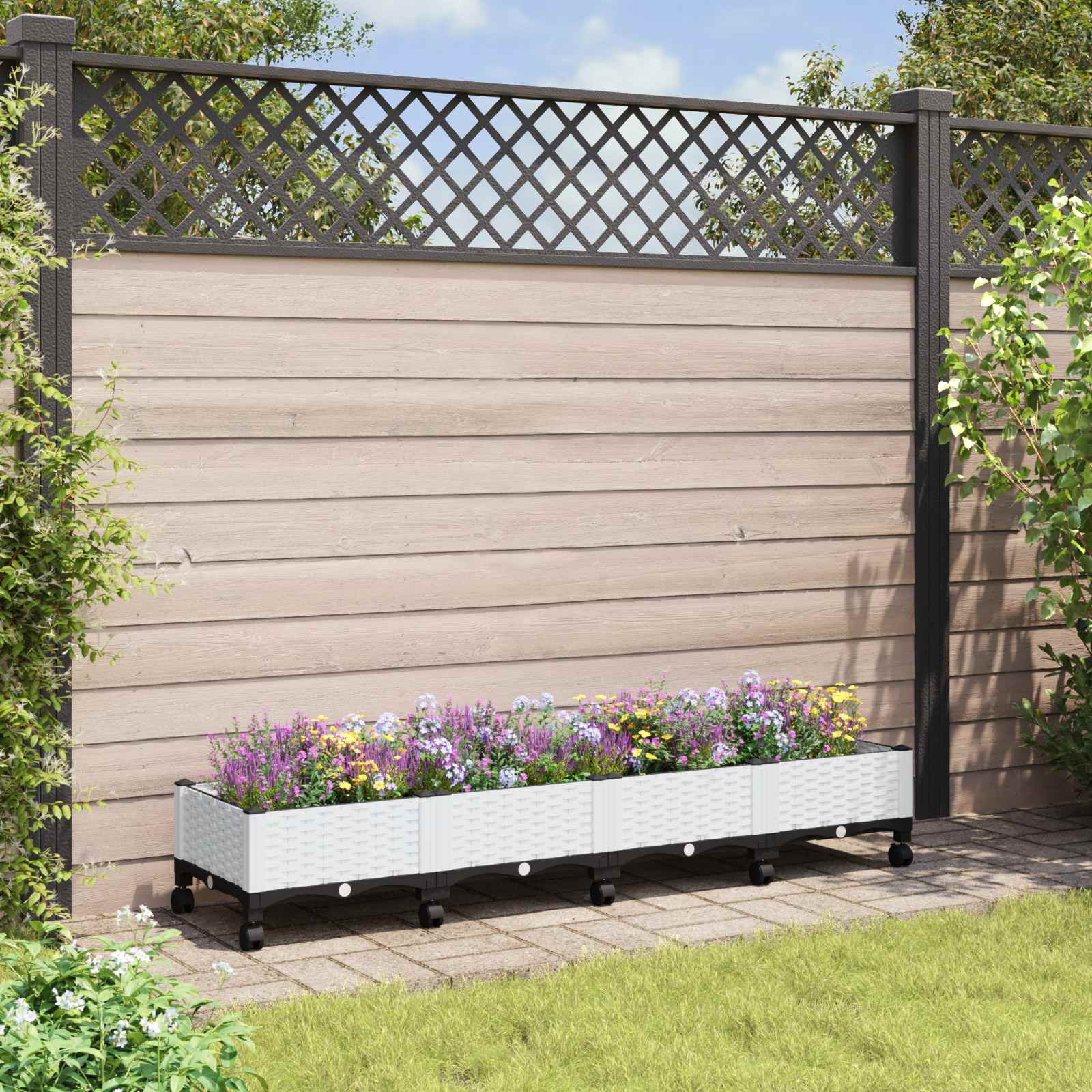 vidaXL Gartenpflanzer mit Rädern Weiß 160 x 40 x 33 cm PP