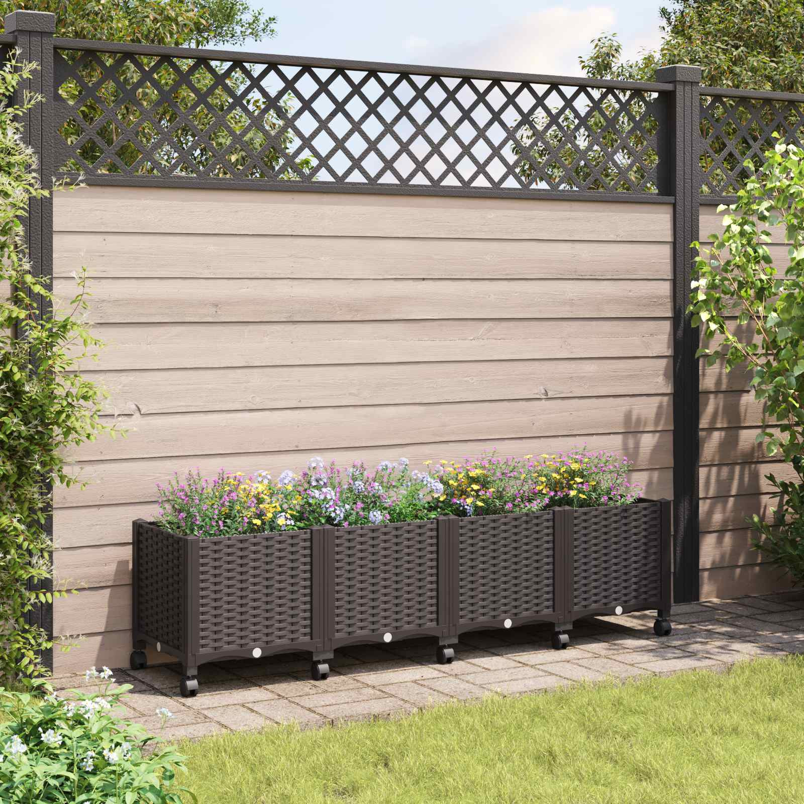 vidaXL Gartenpflanzer mit Rädern Braun 160 x 40 x 44 cm PP