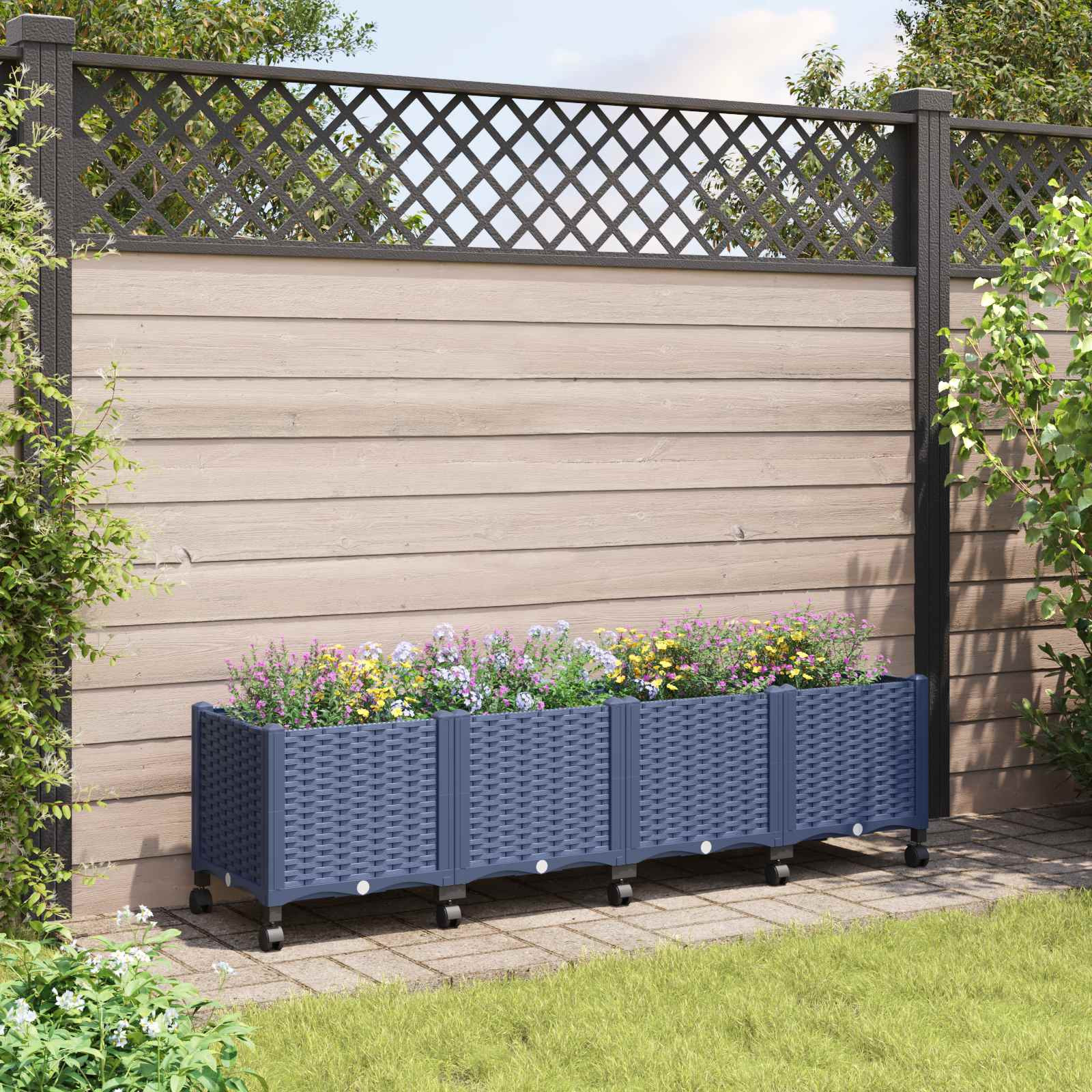 vidaXL Gartenpflanzer mit Rädern Blaugrau 160 x 40 x 48 cm PP