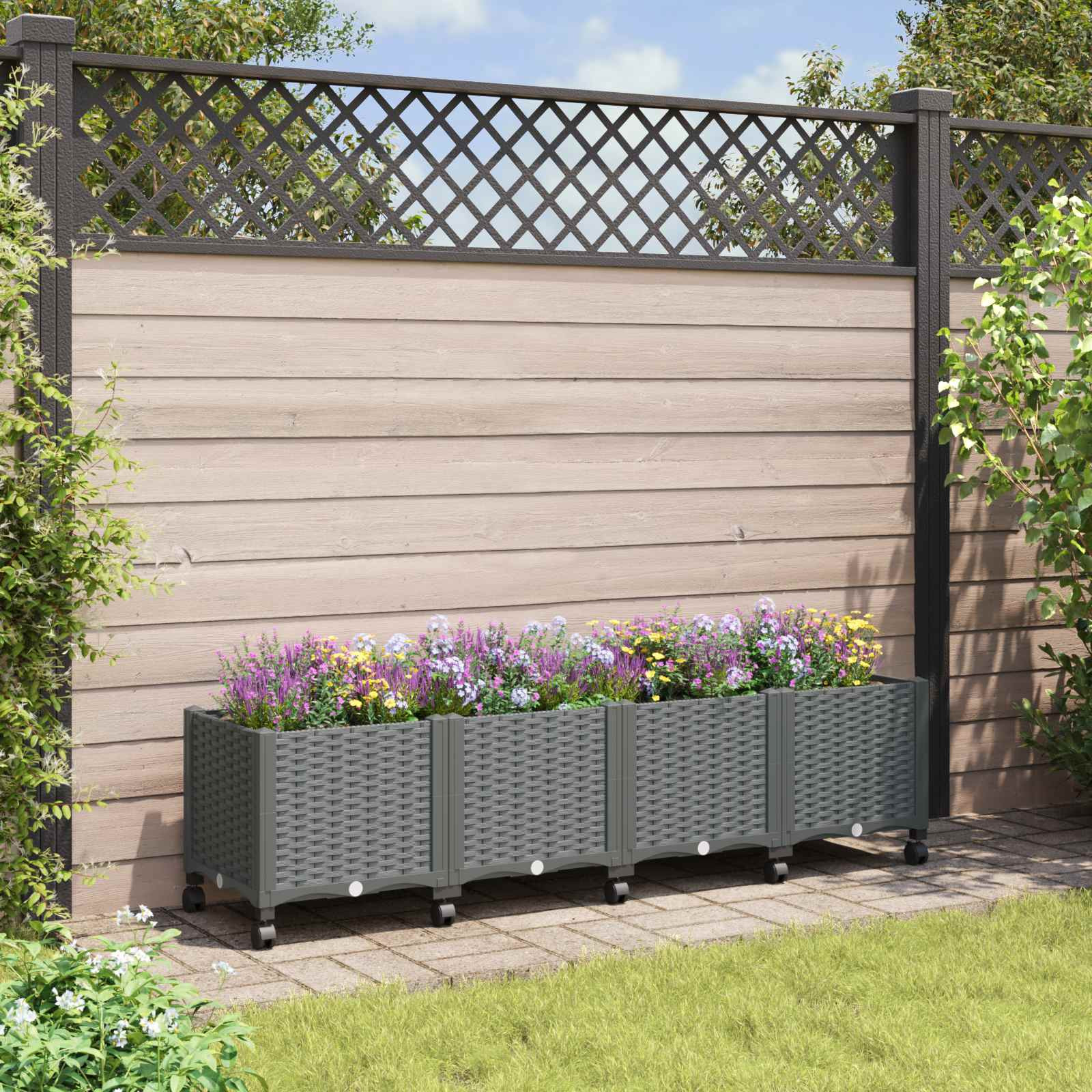 vidaXL Gartenpflanzer mit Rädern Hellgrau 160 x 40 x 48 cm PP