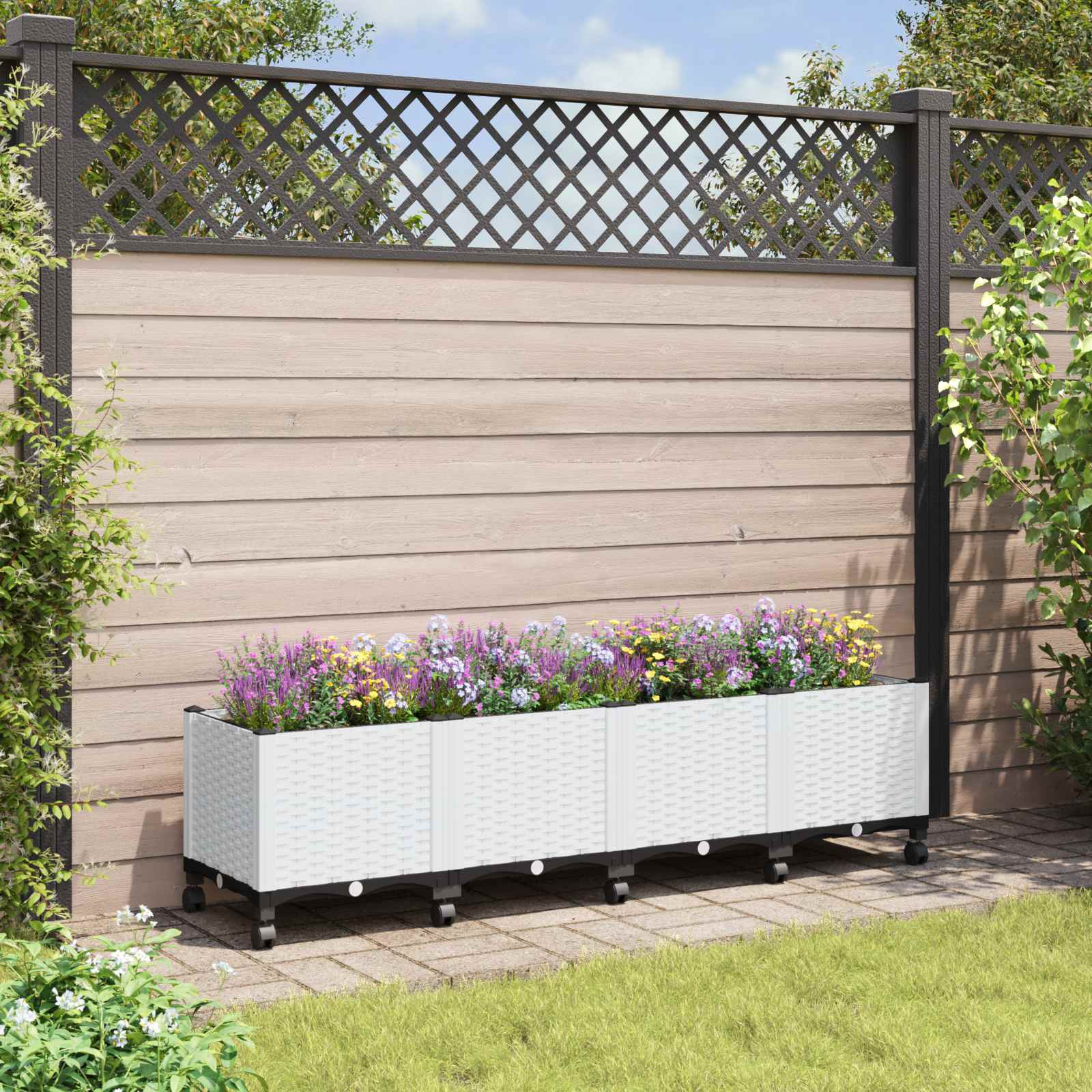 vidaXL Gartenpflanzer mit Rädern Weiß 160 x 40 x 48 cm PP
