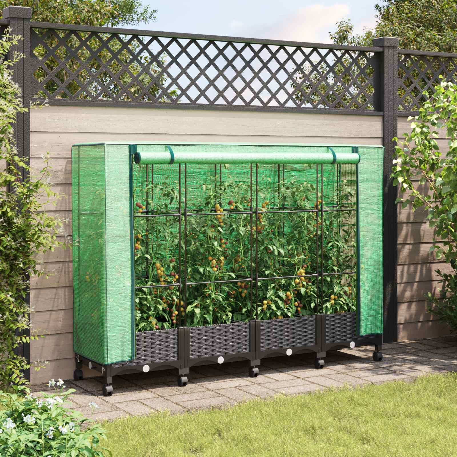 vidaXL Gartenplanter mit Gewächshausabdeckung und Rädern 4 Stk. Braun
