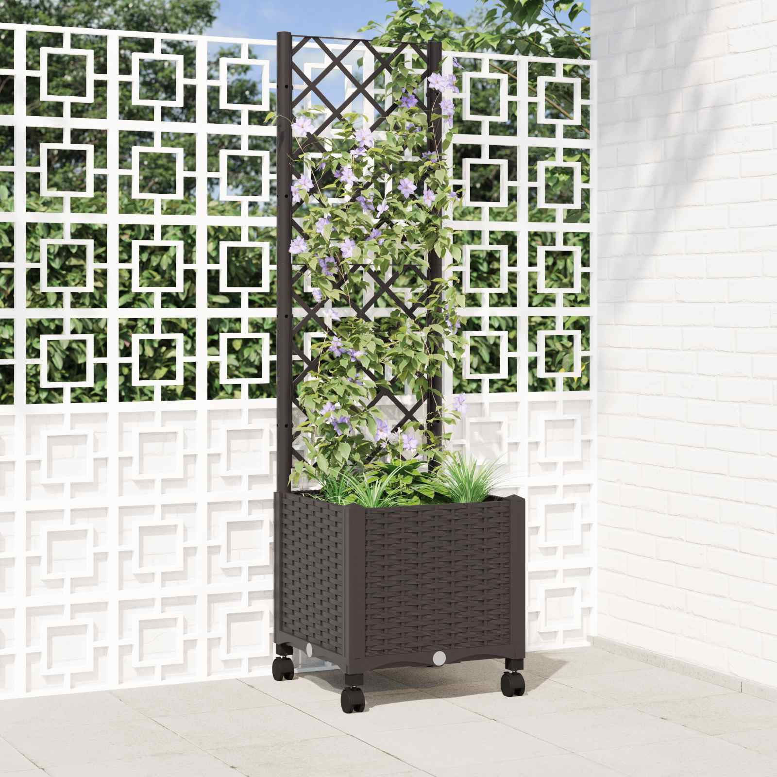 vidaXL Pflanzkübel mit Spalier und Rädern Braun 40 x 40 x 146 cm PP