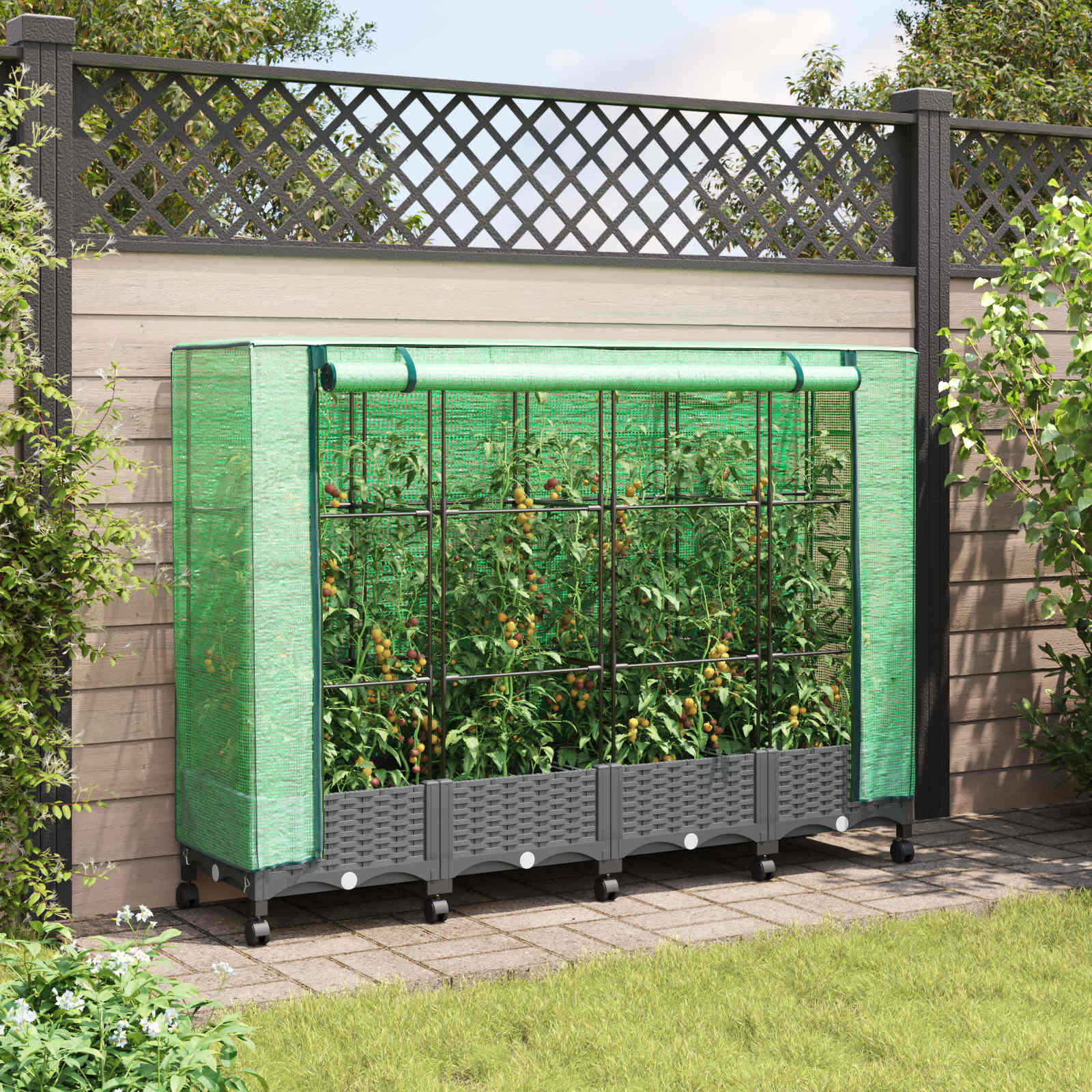 vidaXL Gartenplanter mit Gewächshausabdeckung und Rädern 4 Stk. PP