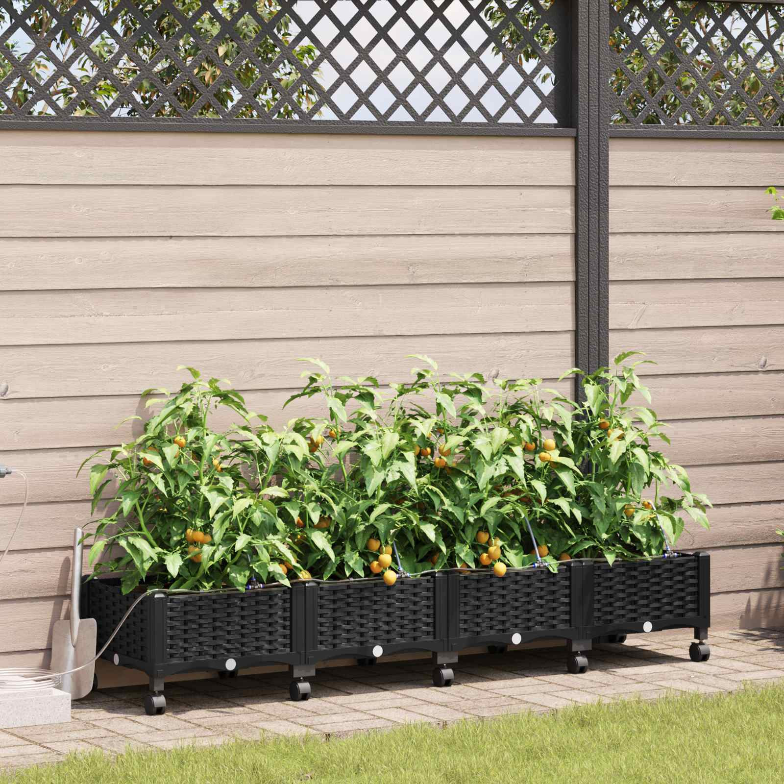 vidaXL Garten Blumenkübel mit Bewässerung und Rädern 4 Stk. Schwarz PP