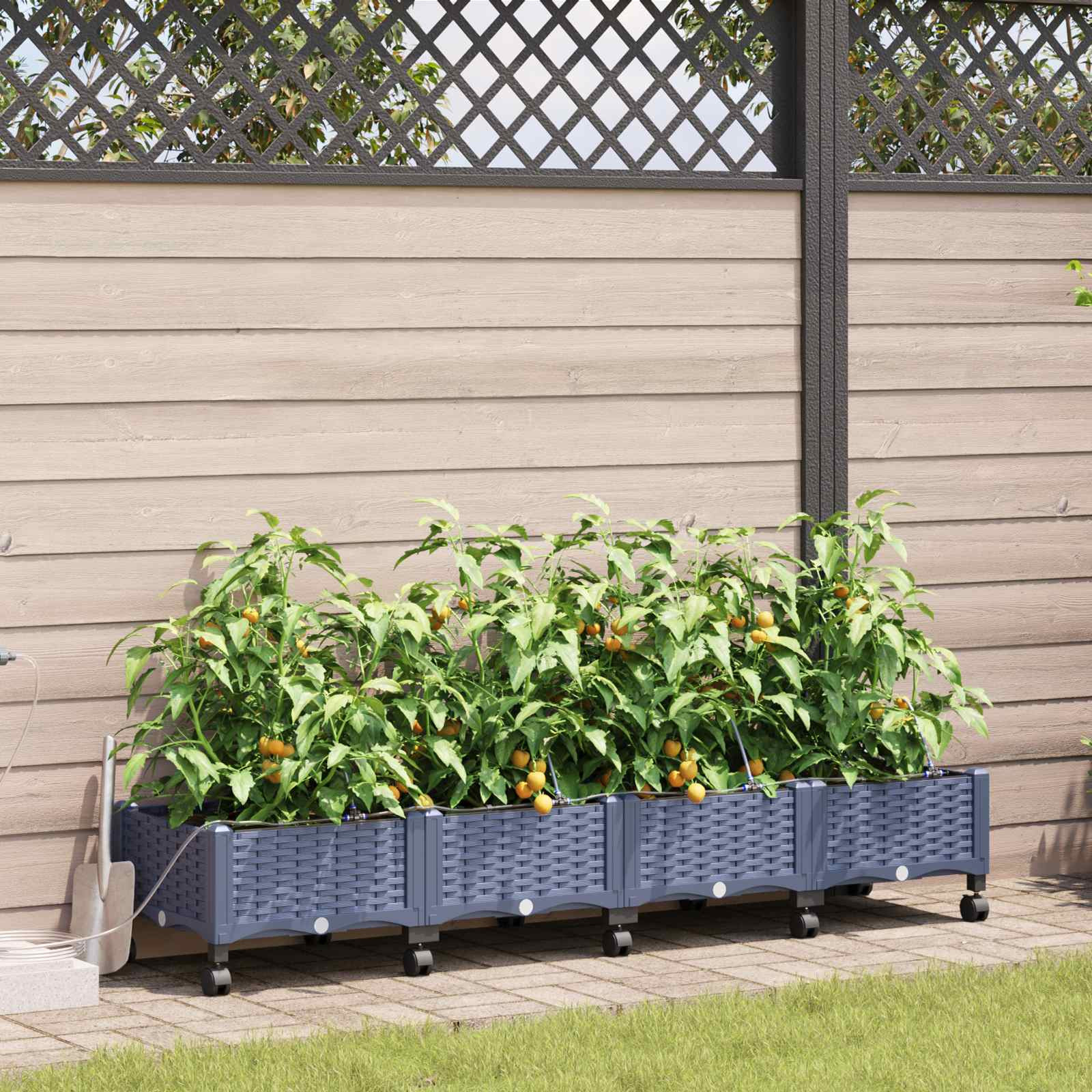 vidaXL Garten Blumenkübel mit Bewässerung und Rädern 4 Stk. Grau PP