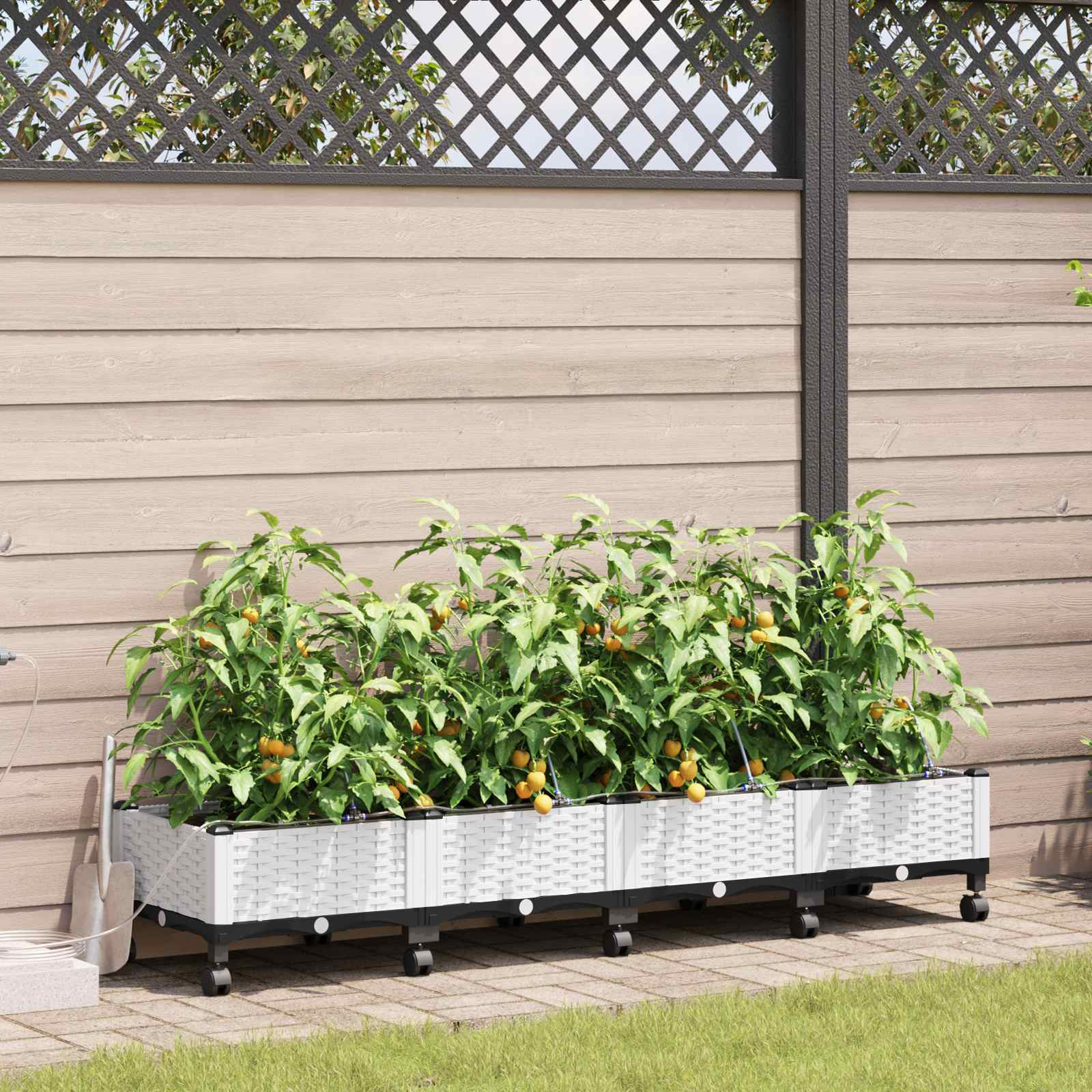 vidaXL Garten Blumenkübel mit Bewässerung und Rädern 4 Stk. Weiß PP