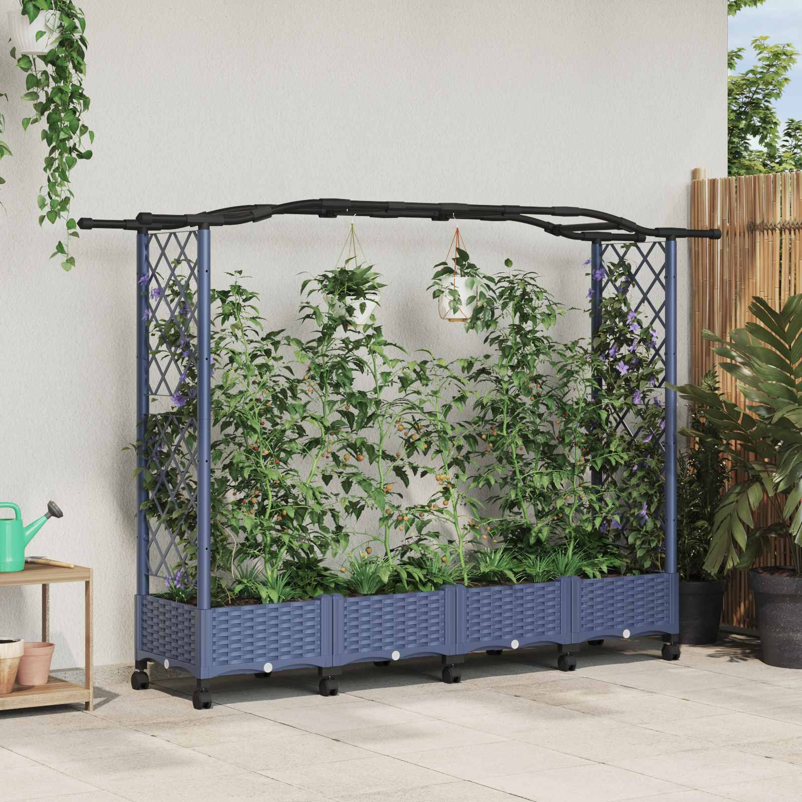 vidaXL Hochbeet mit Rankgitter und Dach Grau 207 x 40 x 129 cm PP