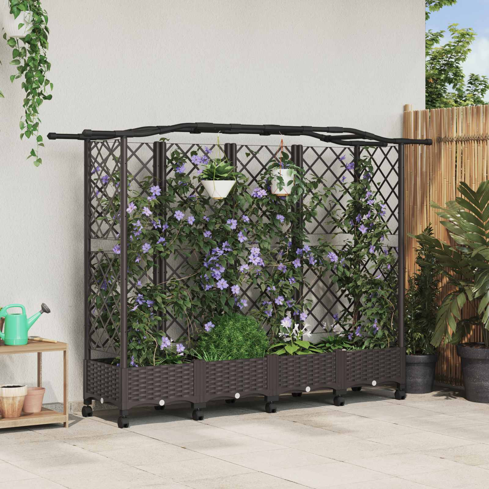 vidaXL Hochbeet mit Rankgitter und Dach Braun 203,5 x 40 x 129 cm PP
