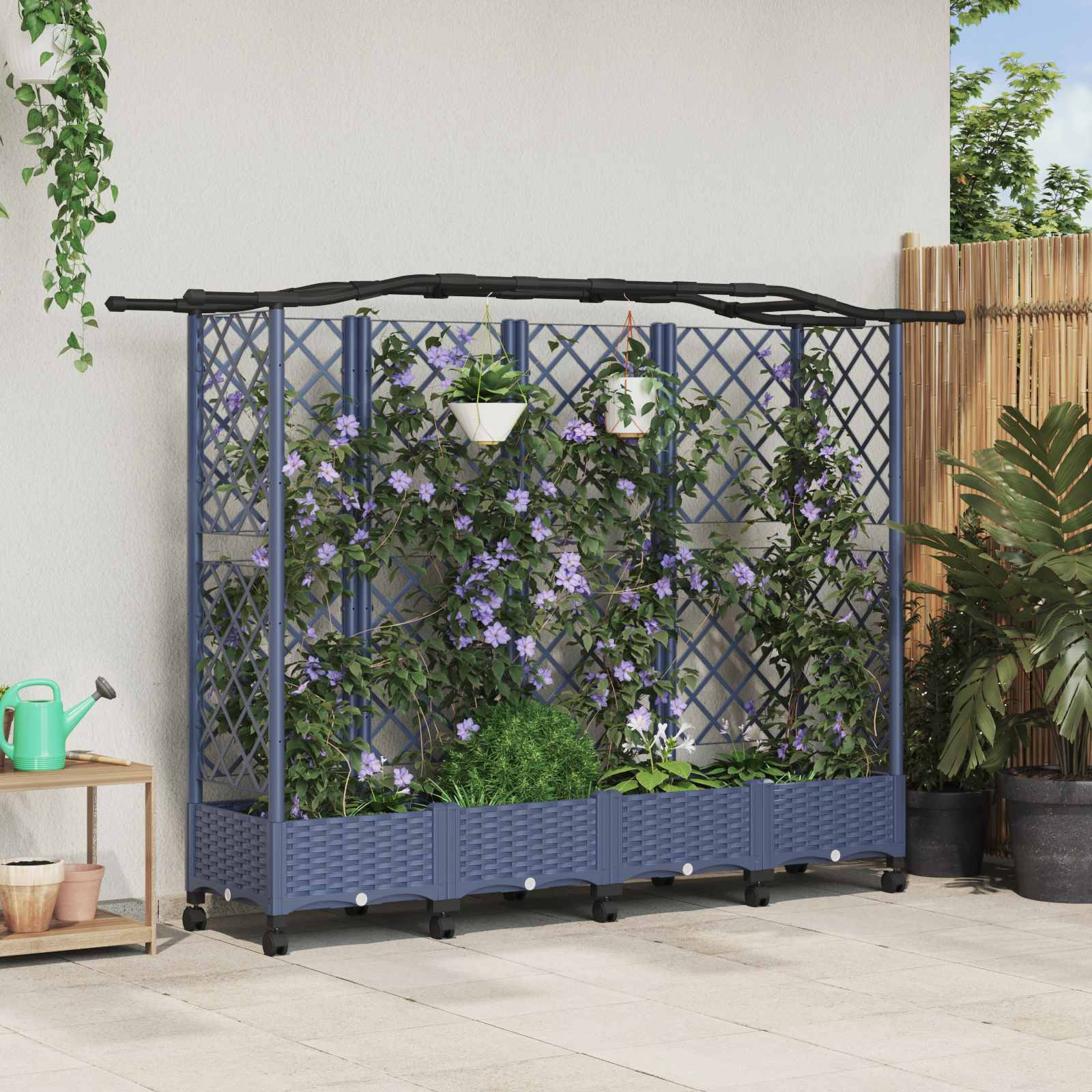 vidaXL Hochbeet mit Rankgitter und Dach Grau 203,5 x 40 x 129 cm PP