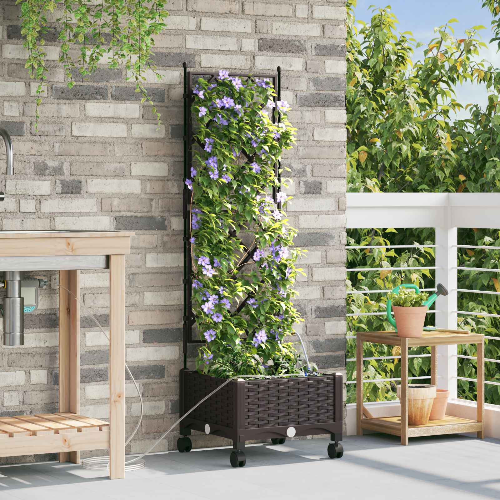 vidaXL Garten Blumenkübel mit Bewässerung und Rädern Braun PP
