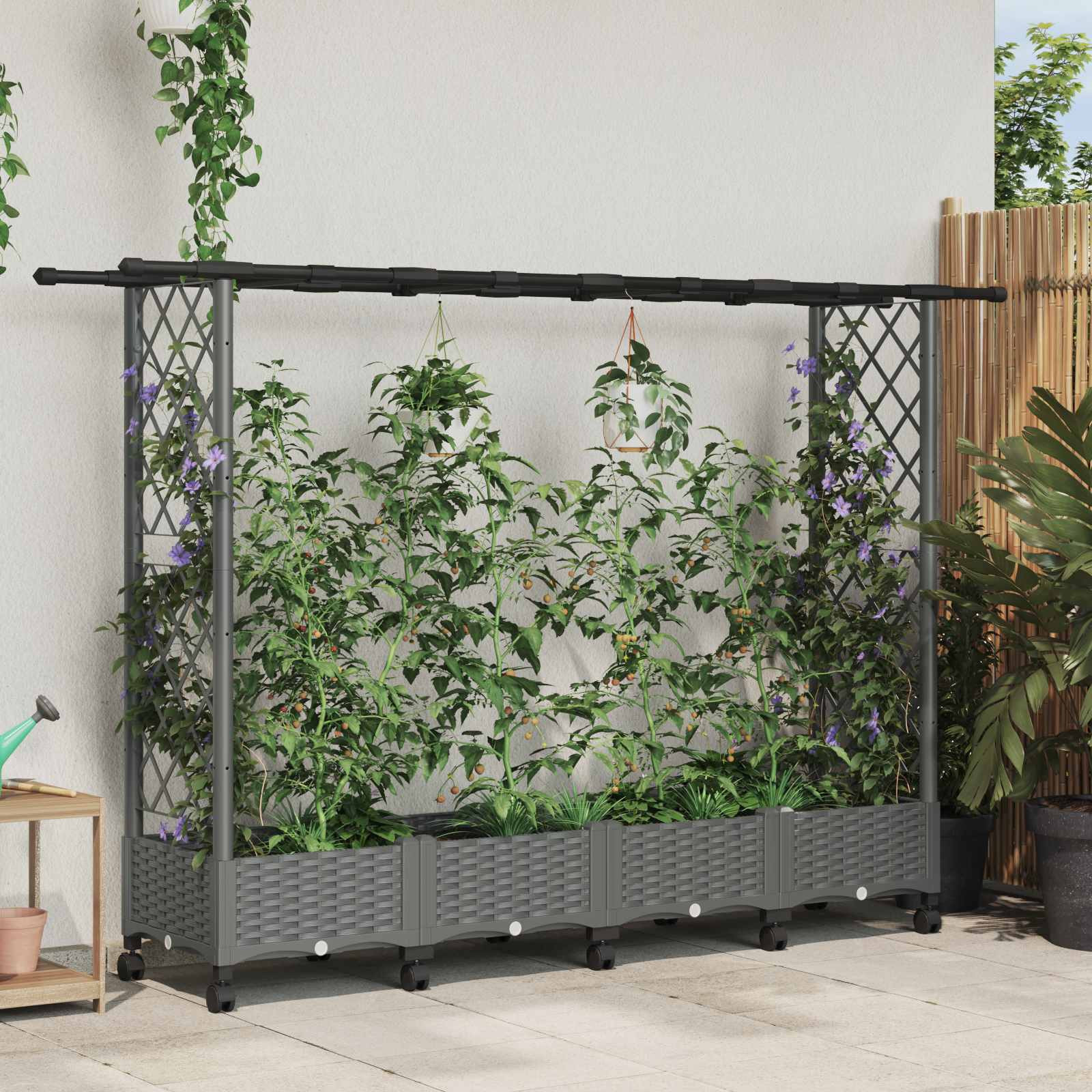 vidaXL Hochbeet mit Rankgitter und Dach Hellgrau 203 x 40 x 127 cm PP