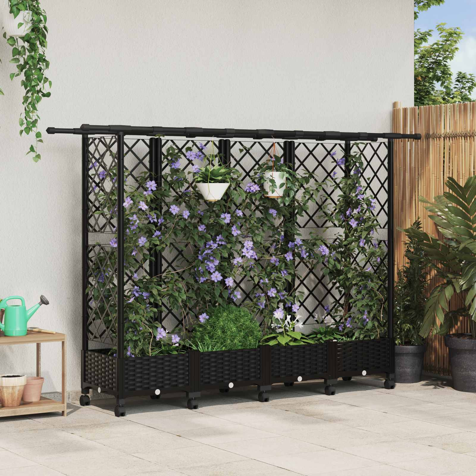 vidaXL Hochbeet mit Rankgitter und Dach Schwarz 202,5 x 40 x 127 cm PP