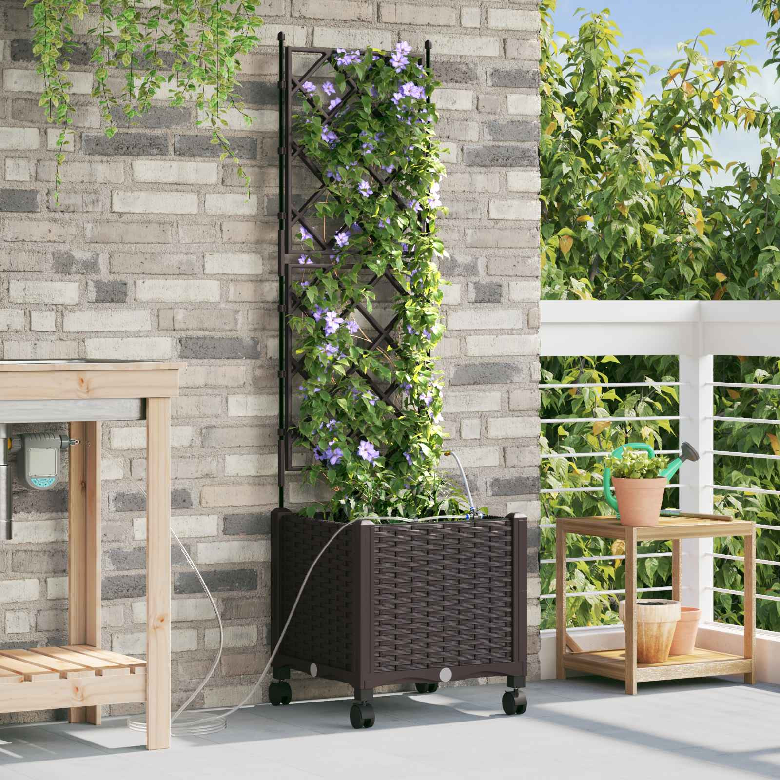 vidaXL Garten Blumenkübel mit Bewässerung und Rädern Braun PP