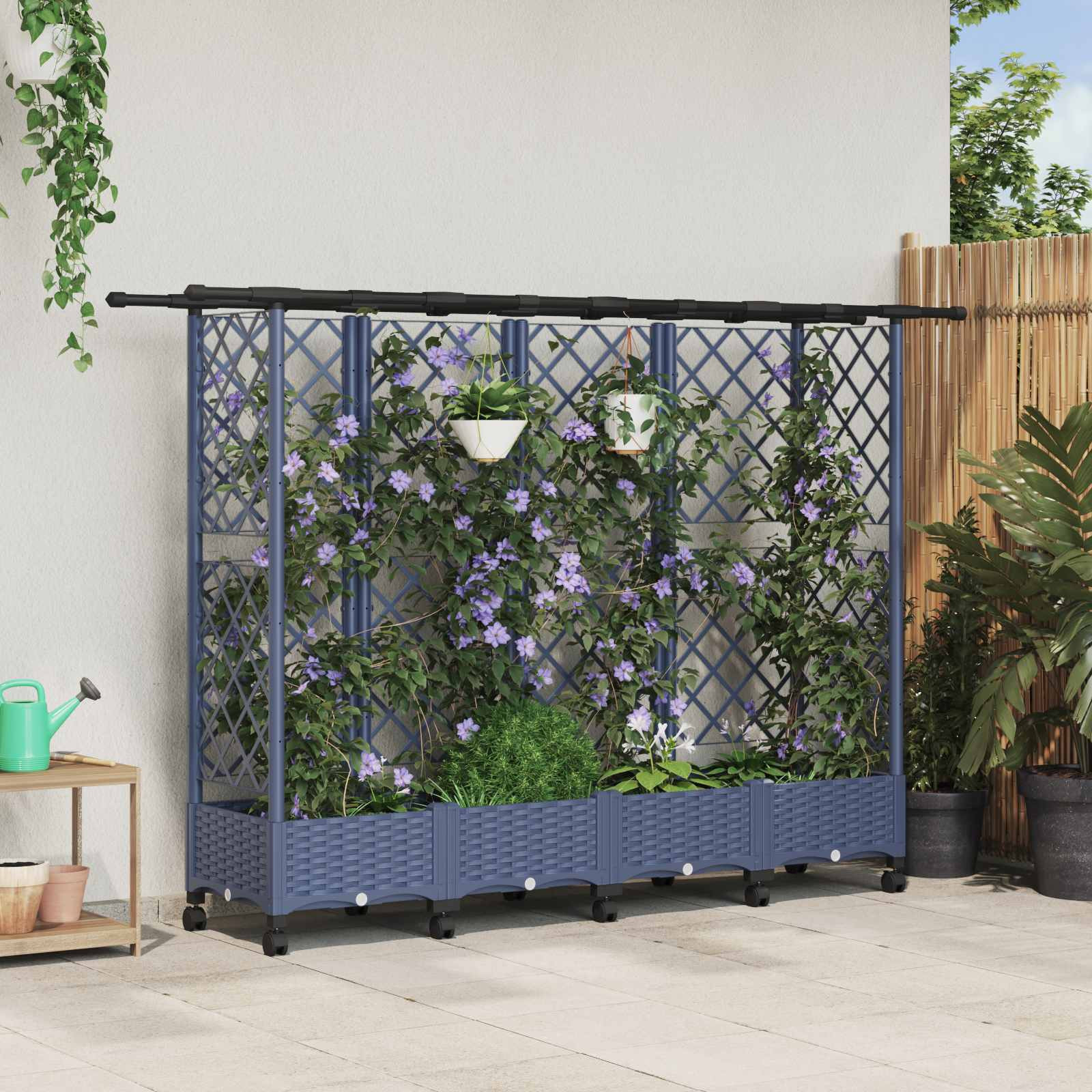 vidaXL Hochbeet mit Rankgitter und Dach Grau 202,5 x 40 x 127 cm PP