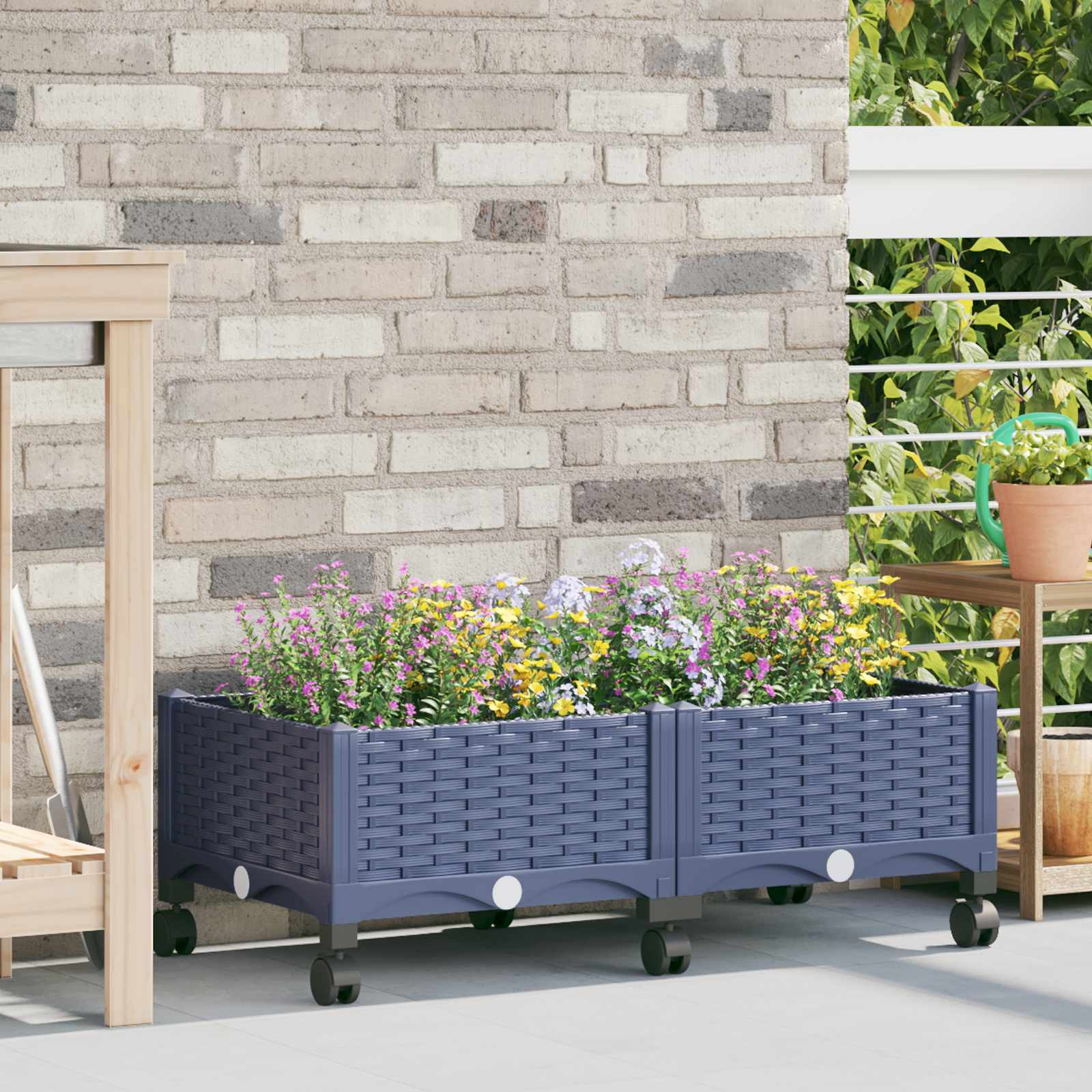 vidaXL Gartenpflanzer mit Rädern Blaugrau 80 x 40 x 33 cm PP