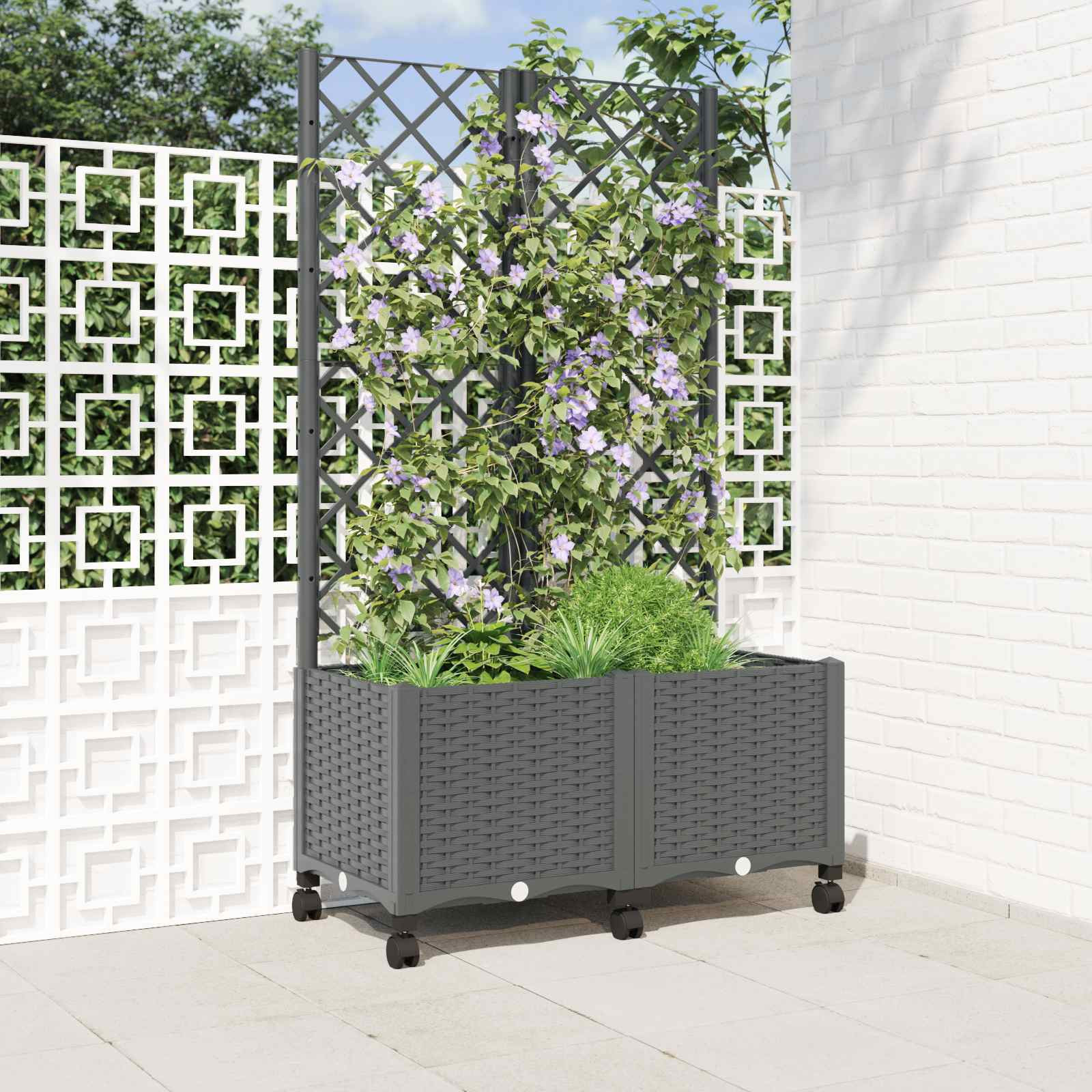 vidaXL Pflanzkübel mit Spalier und Rädern Hellgrau 80 x 40 x 146 cm PP