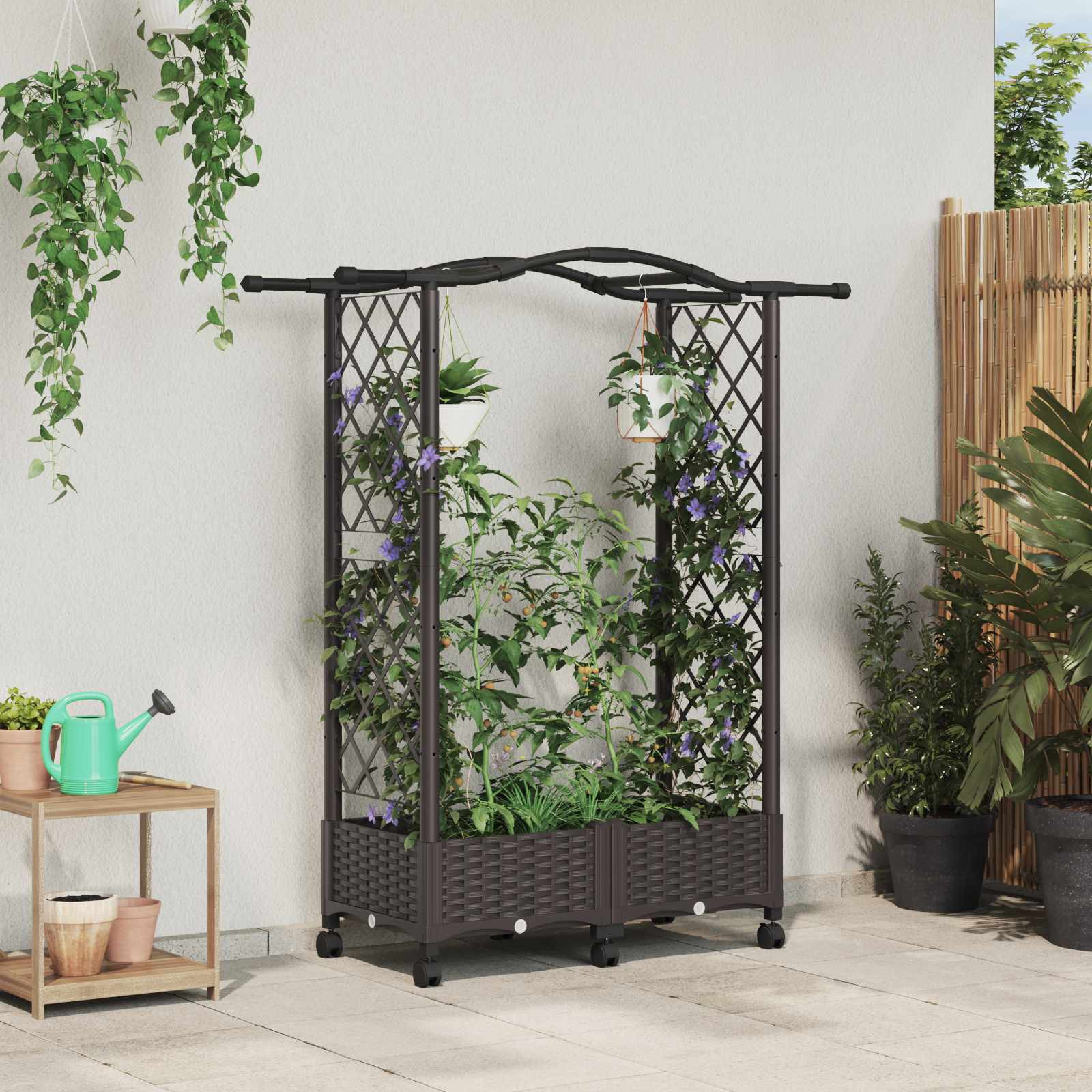 vidaXL Hochbeet mit Rankgitter und Dach Braun 124 x 40 x 129 cm PP