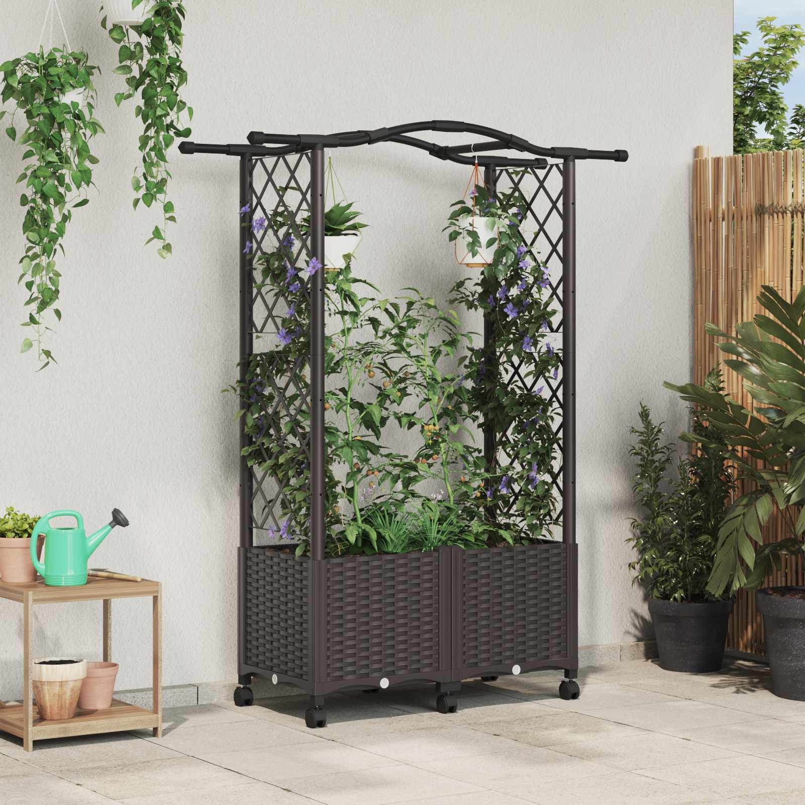 vidaXL Hochbeet mit Rankgitter und Dach Braun 125 x 40 x 144 cm PP