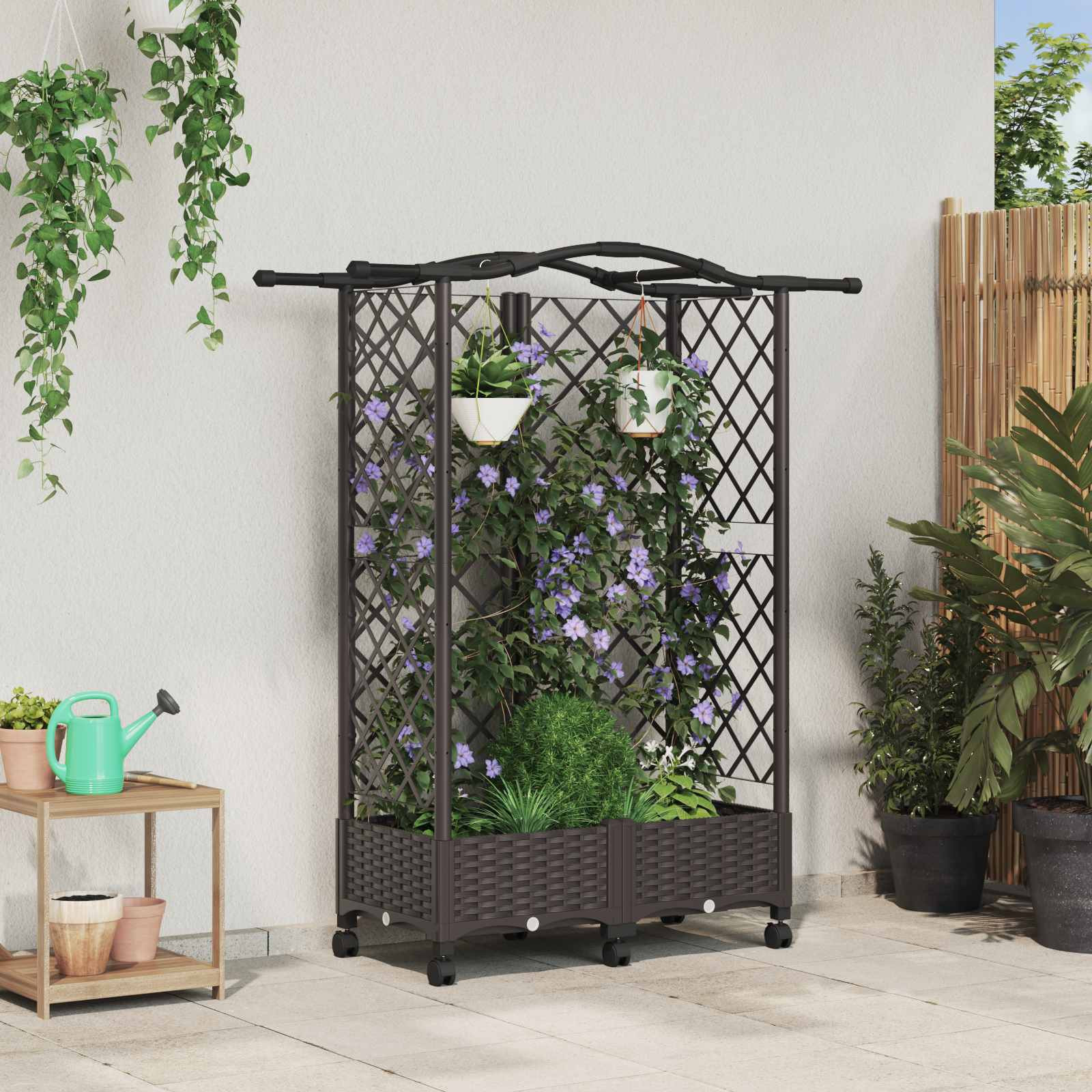 vidaXL Hochbeet mit Rankgitter und Dach Braun 124 x 40 x 129 cm PP