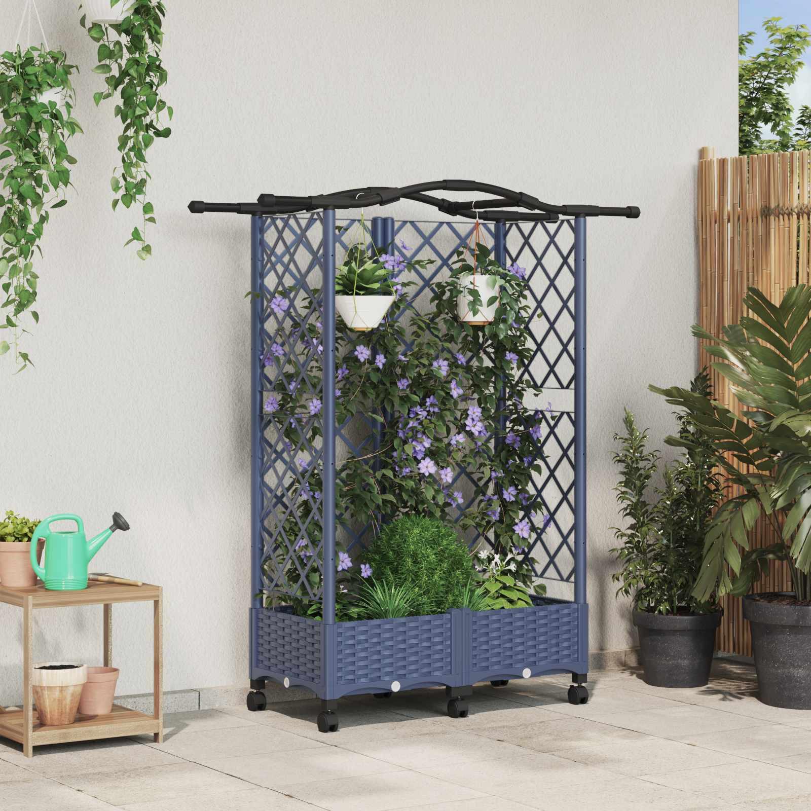 vidaXL Hochbeet mit Rankgitter und Dach Grau 124 x 40 x 129 cm PP