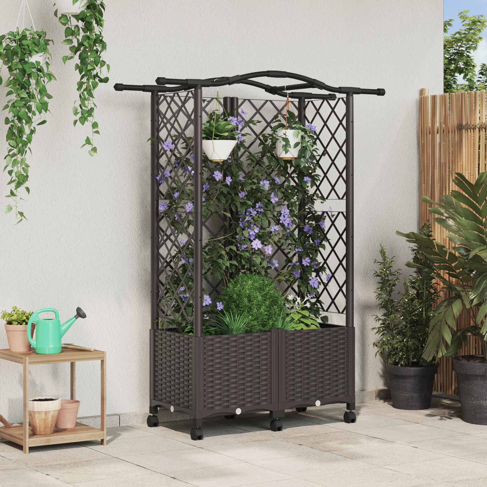 vidaXL Hochbeet mit Rankgitter und Dach Braun 122 x 40 x 144 cm PP