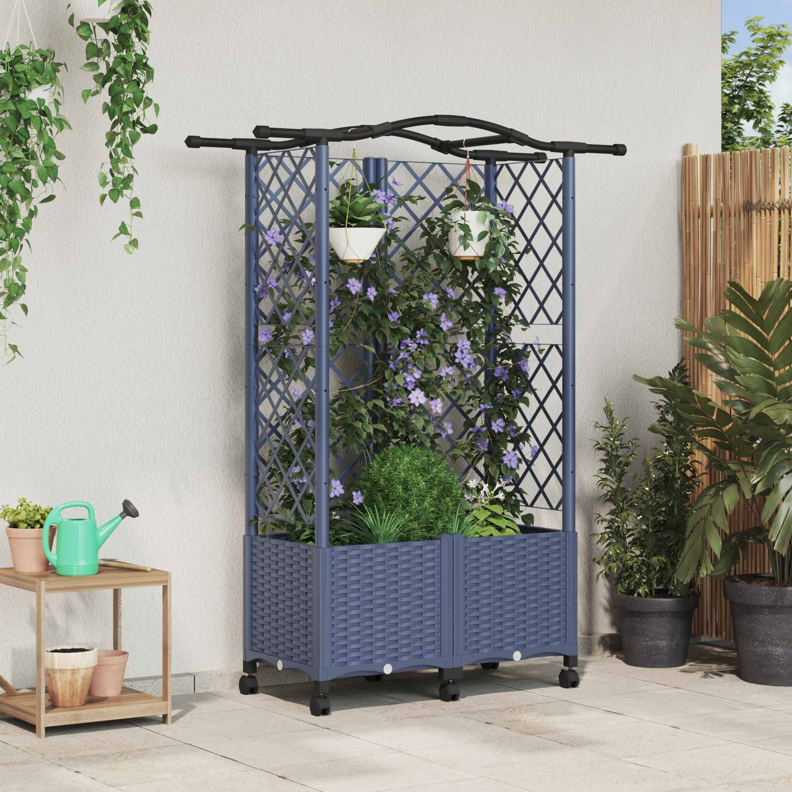 vidaXL Hochbeet mit Rankgitter und Dach Grau 122 x 40 x 144 cm PP