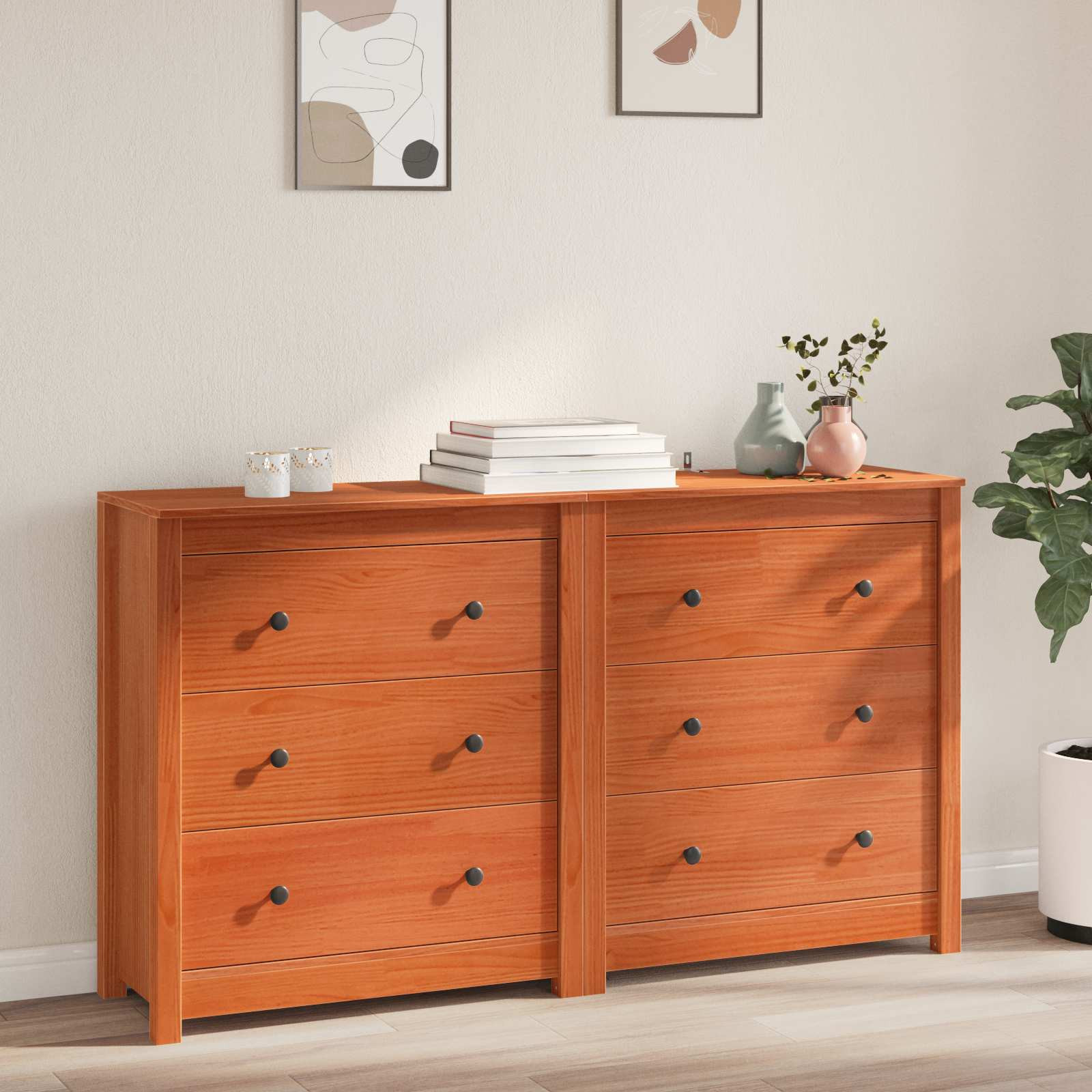 vidaXL Sideboard mit Schubladen 2 pcs Wachsbraun 140 x 35 x 80 cm