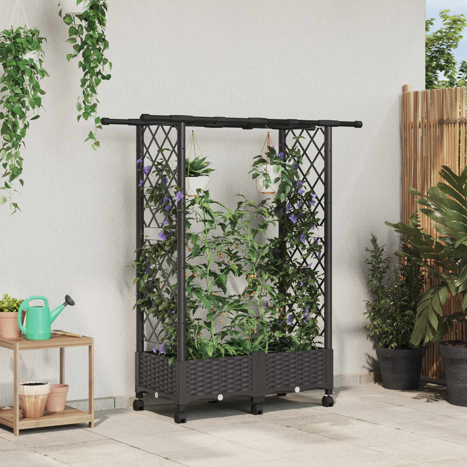 vidaXL Hochbeet mit Rankgitter und Dach Braun 122,5 x 40 x 127 cm PP