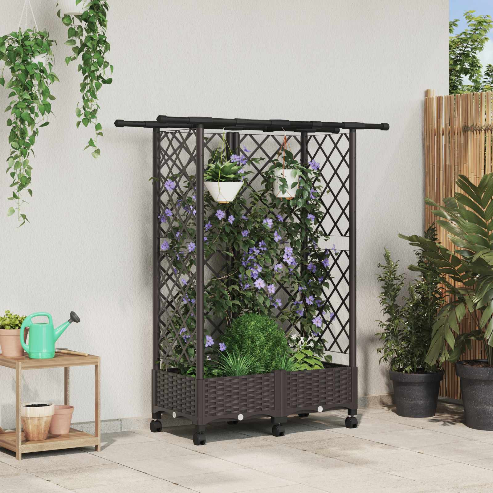 vidaXL Hochbeet mit Rankgitter und Dach Braun 124 x 40 x 127 cm PP