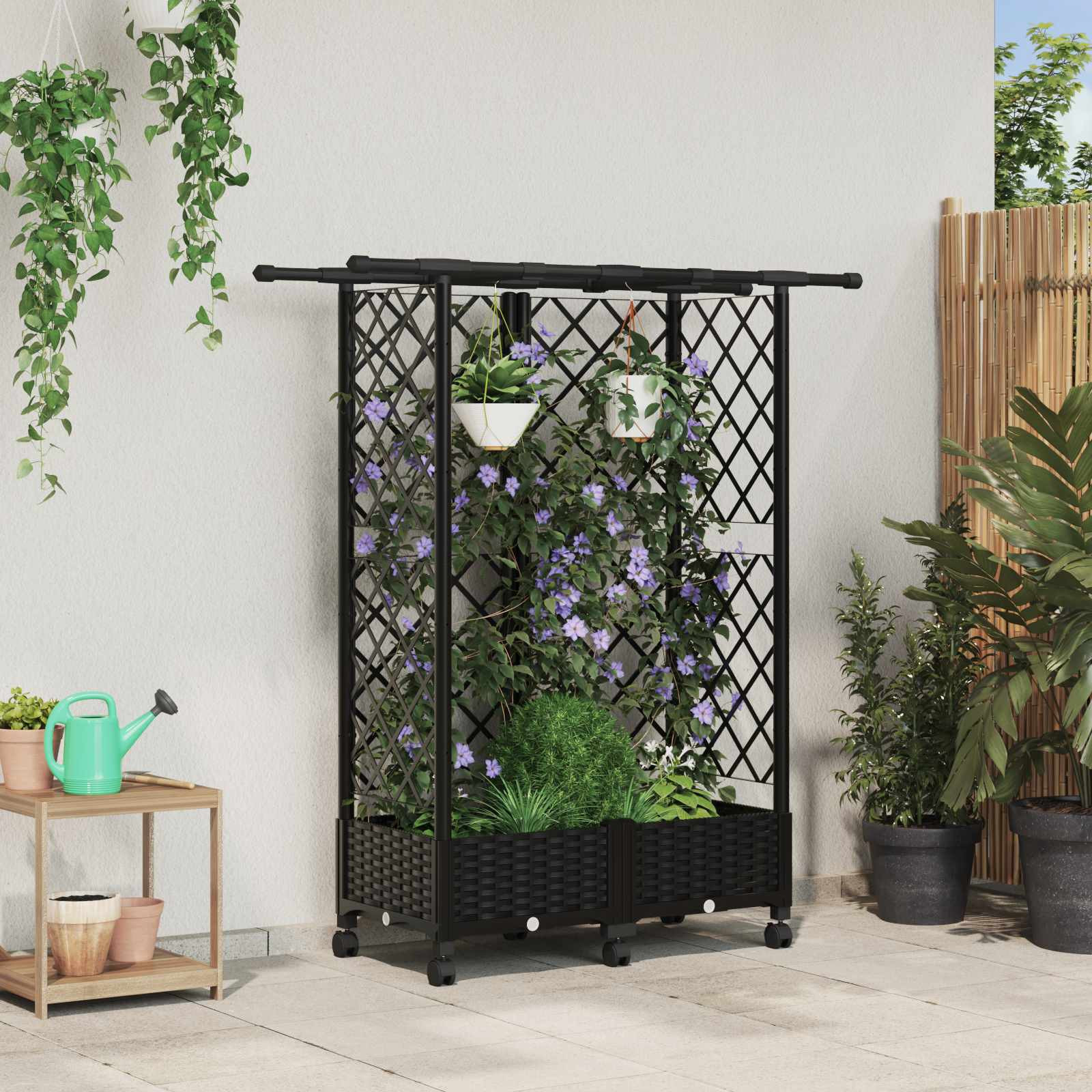 vidaXL Hochbeet mit Rankgitter und Dach Schwarz 124 x 40 x 127 cm PP