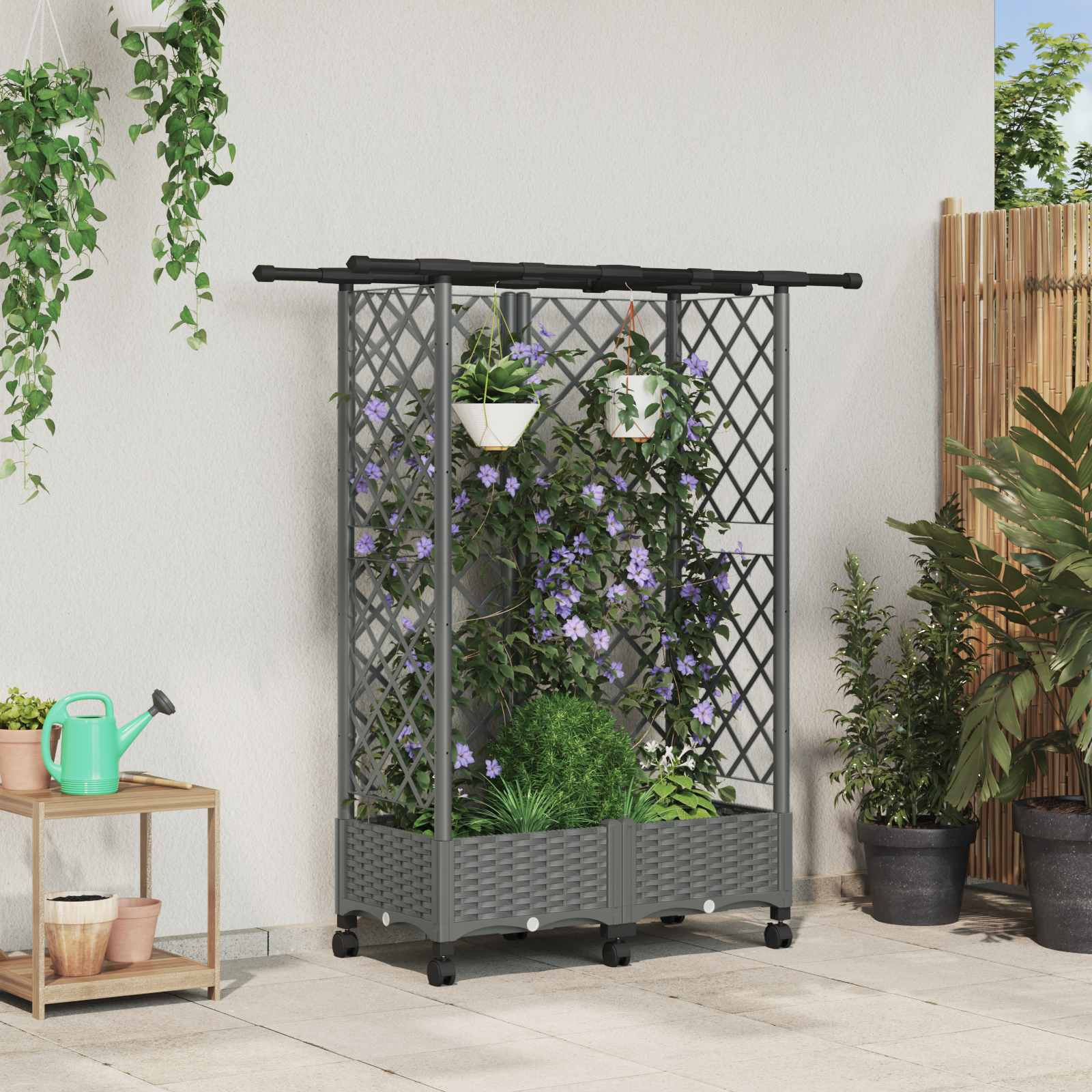vidaXL Hochbeet mit Rankgitter und Dach Hellgrau 124 x 40 x 127 cm PP