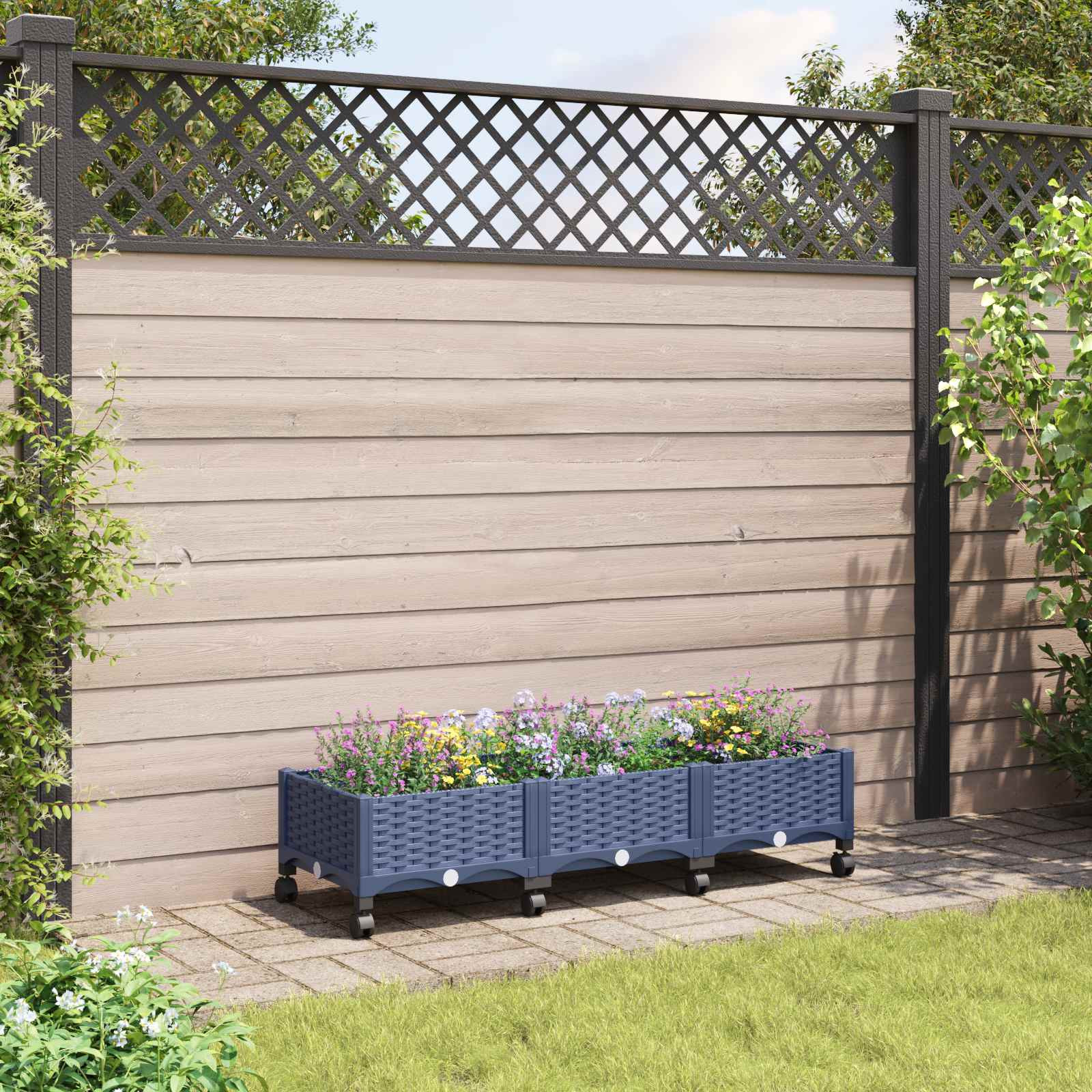 vidaXL Gartenpflanzer mit Rädern Blaugrau 120 x 40 x 33 cm PP