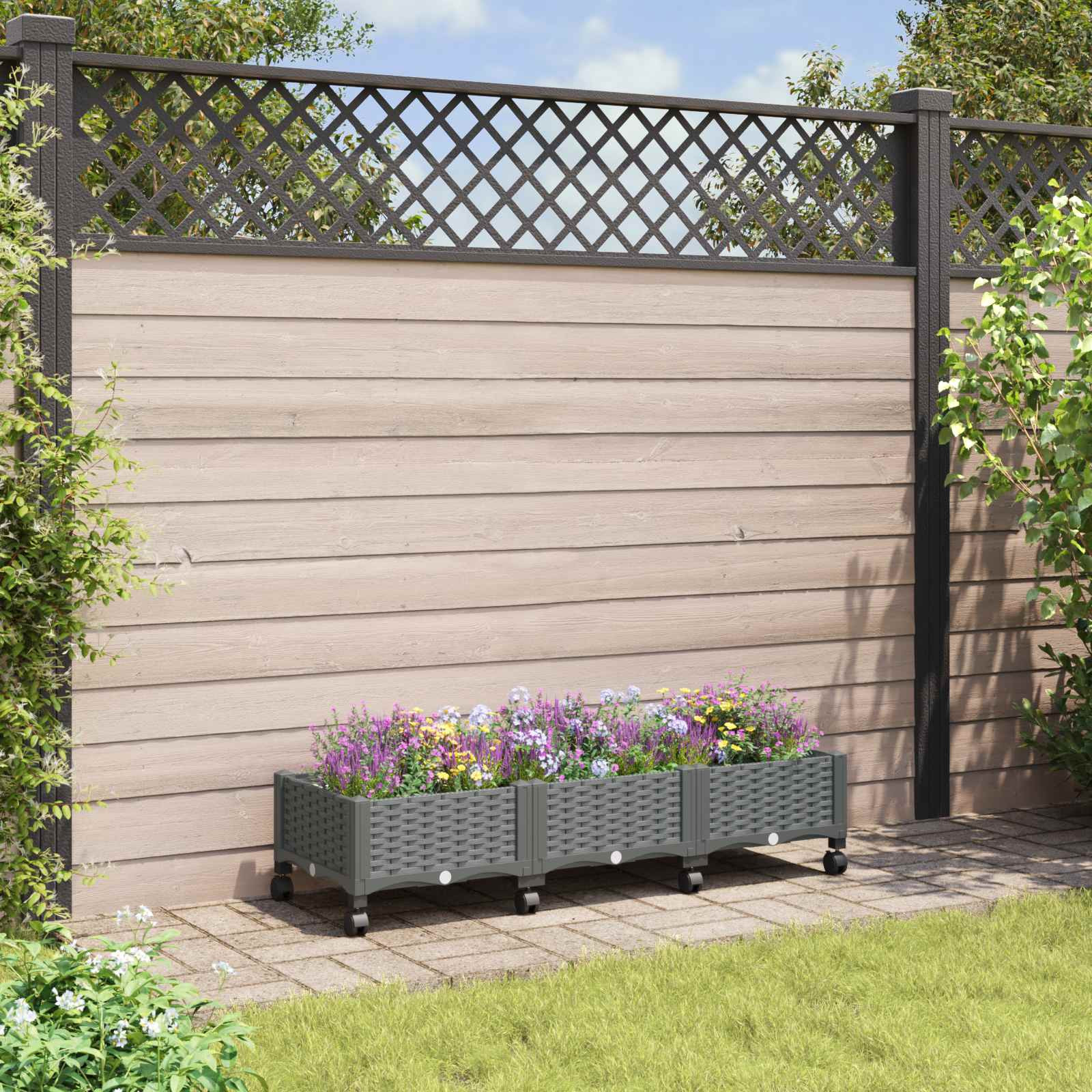 vidaXL Gartenpflanzer mit Rädern Hellgrau 120 x 40 x 33 cm PP