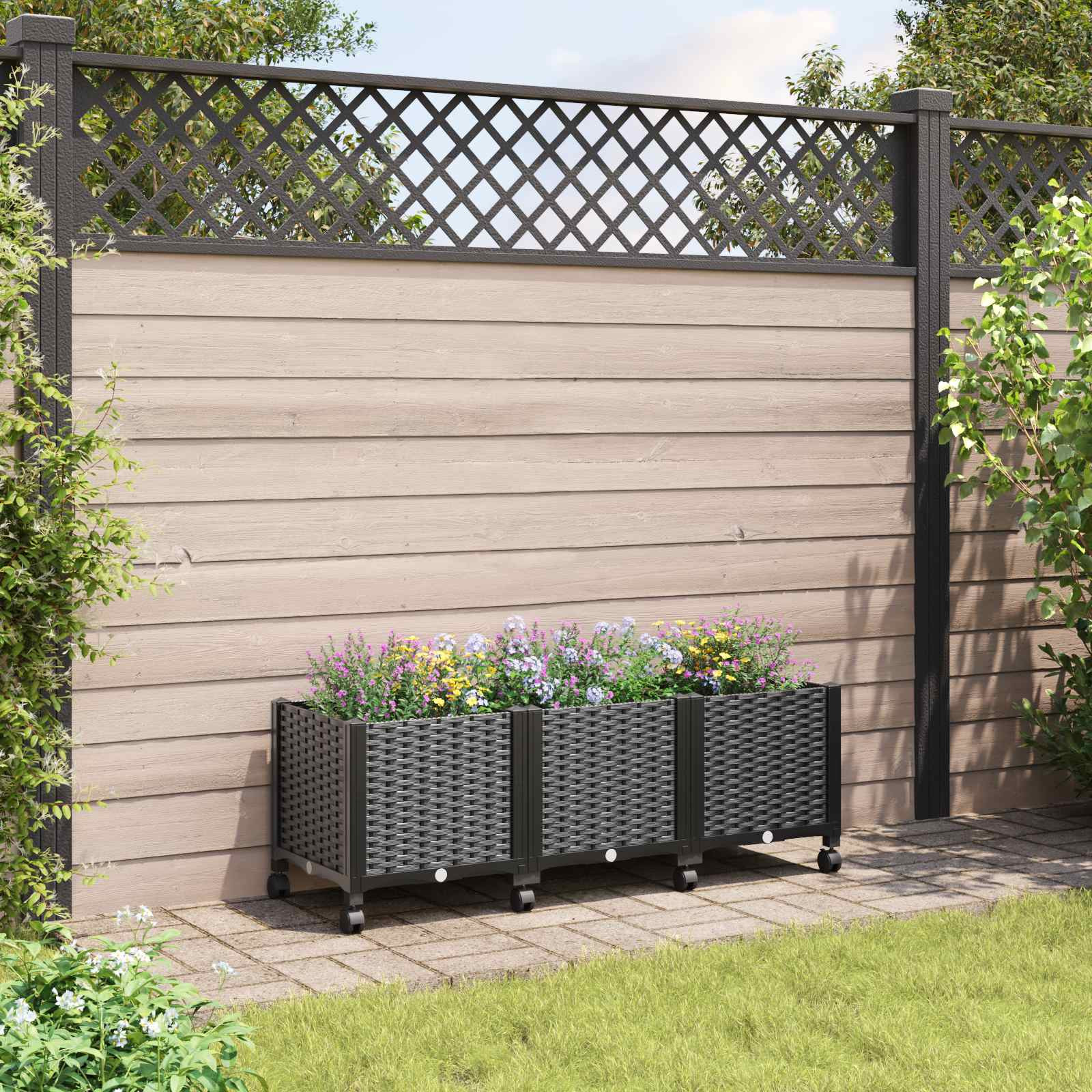 vidaXL Gartenpflanzer mit Rädern Schwarz 120 x 40 x 44 cm PP