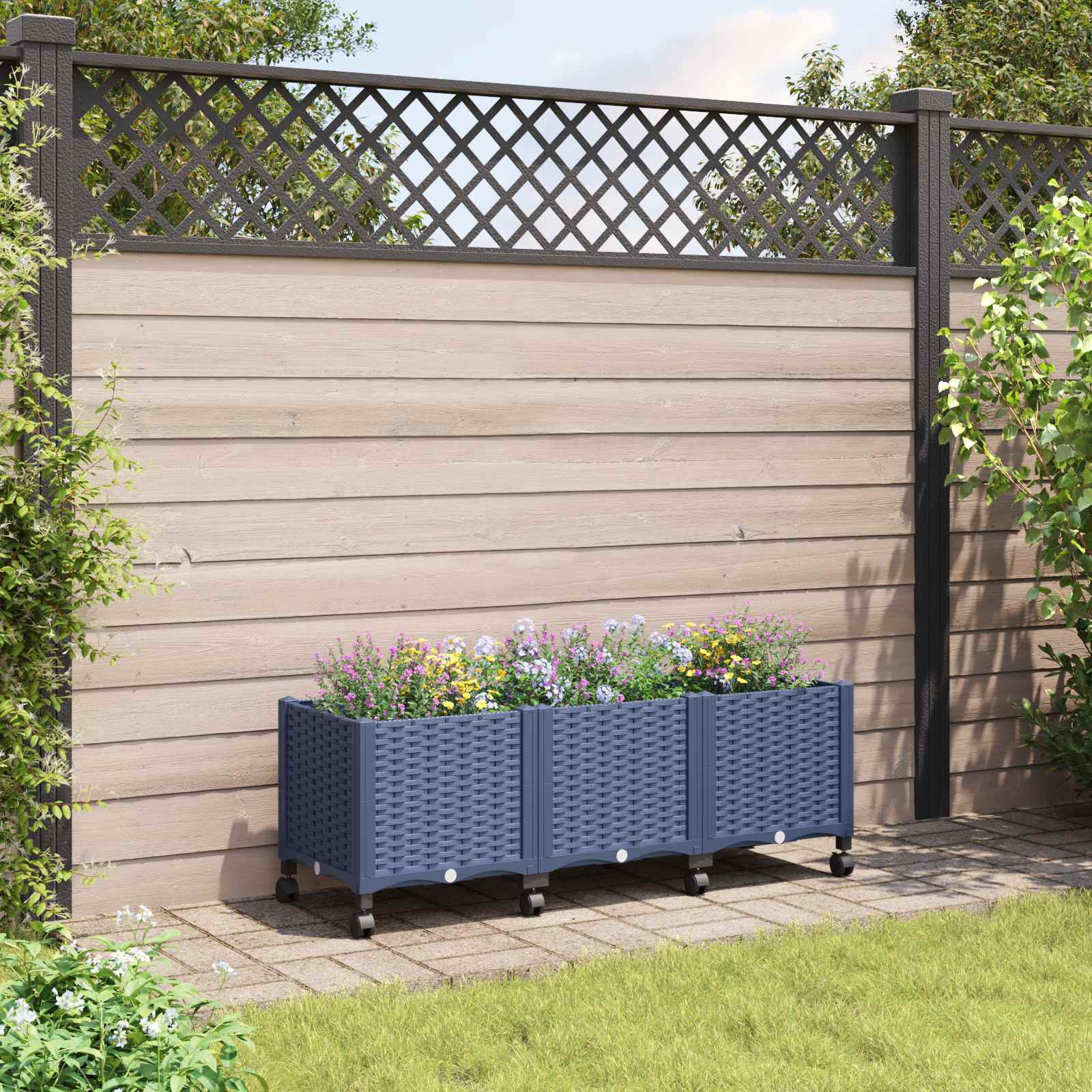 vidaXL Gartenpflanzer mit Rädern Blaugrau 120 x 40 x 48 cm PP