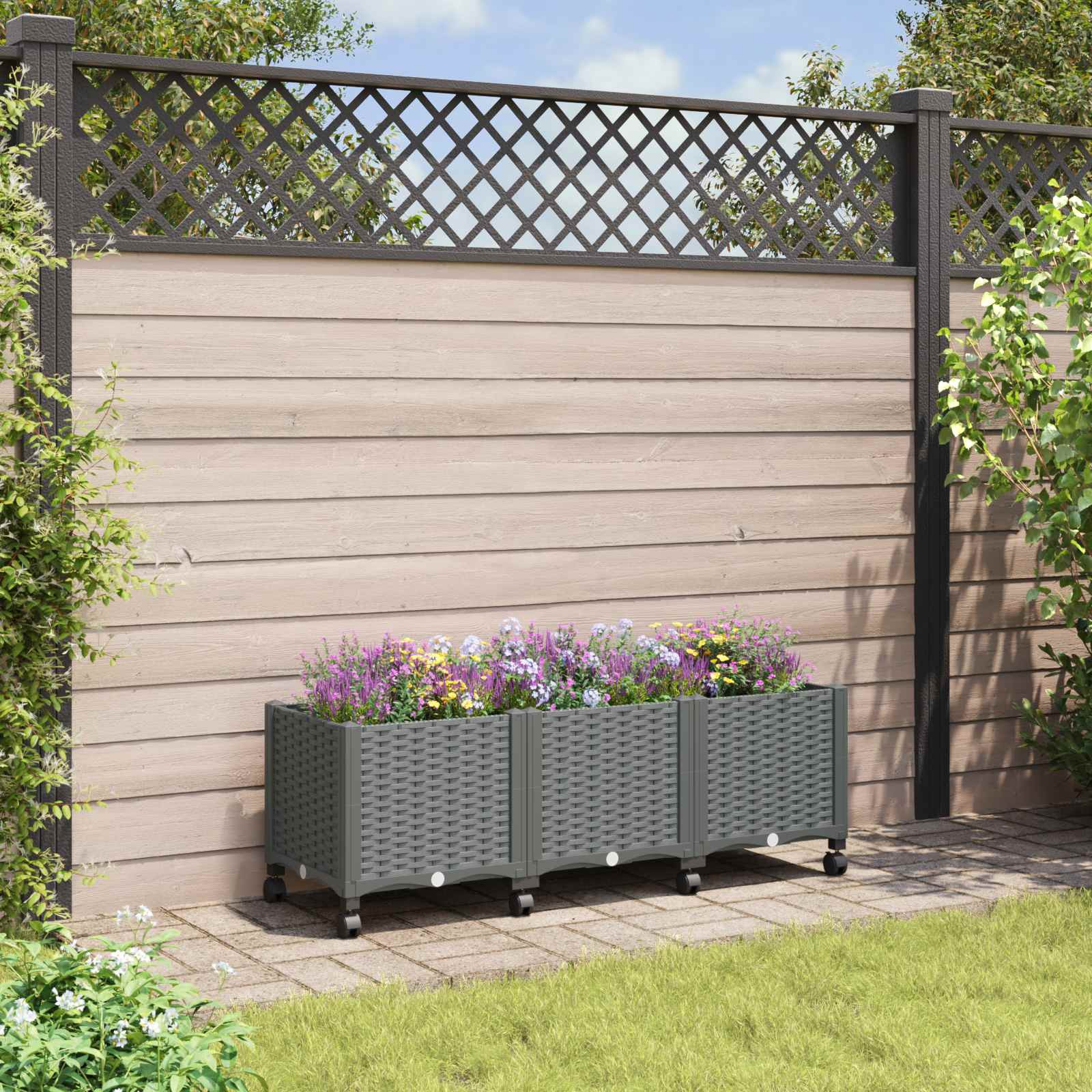 vidaXL Gartenpflanzer mit Rädern Hellgrau 120 x 40 x 48 cm PP
